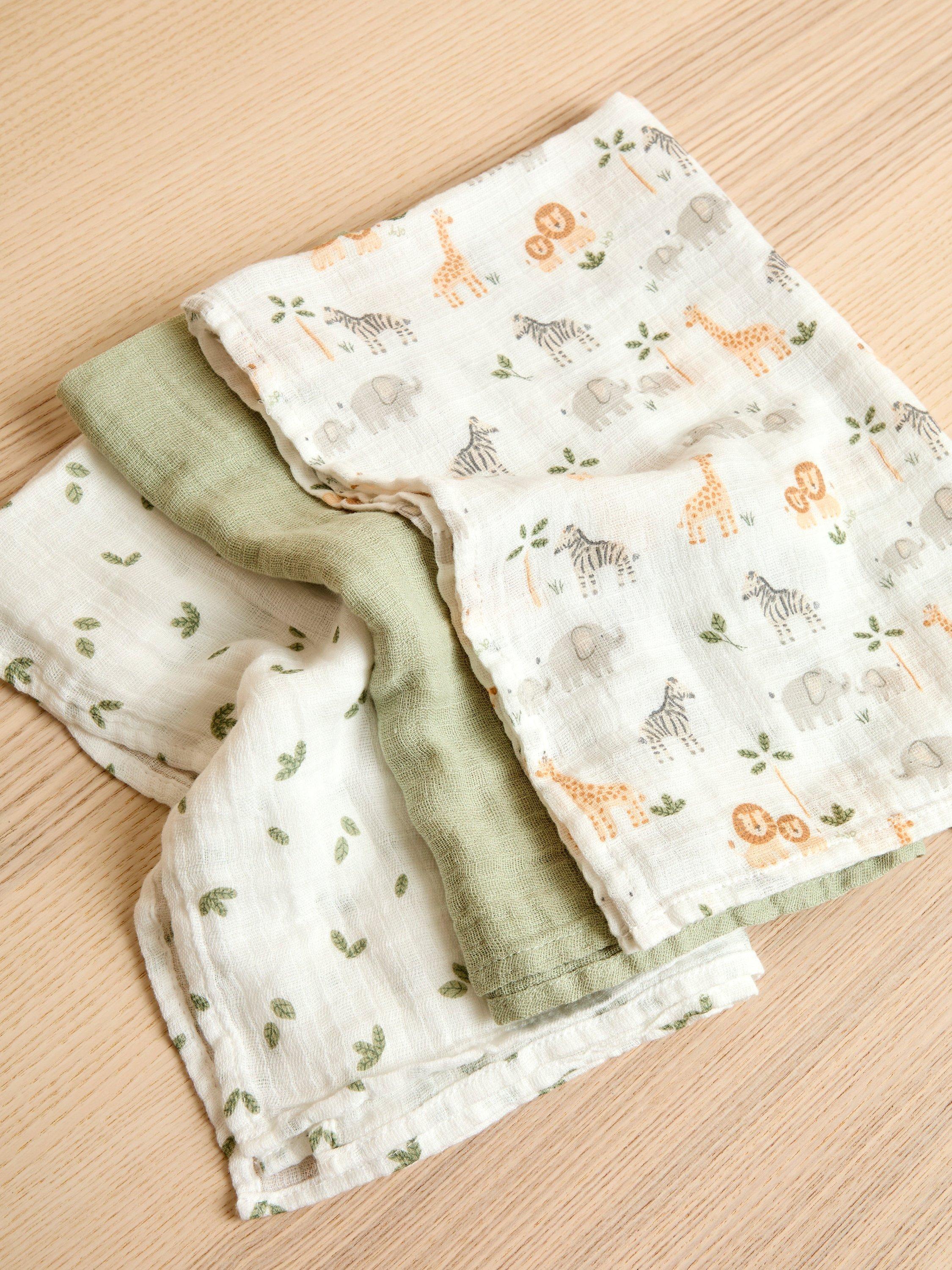 Safari Muslin Cloths, Pack of 3, Green