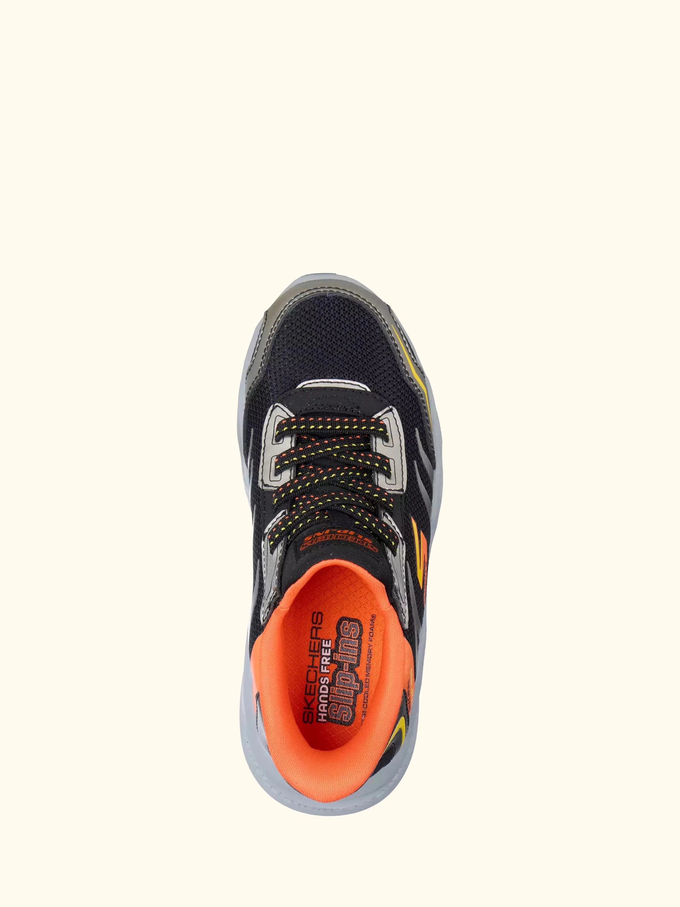Skechers Kids' Slip-In Meteor Lights Trainers, Black/ Silver