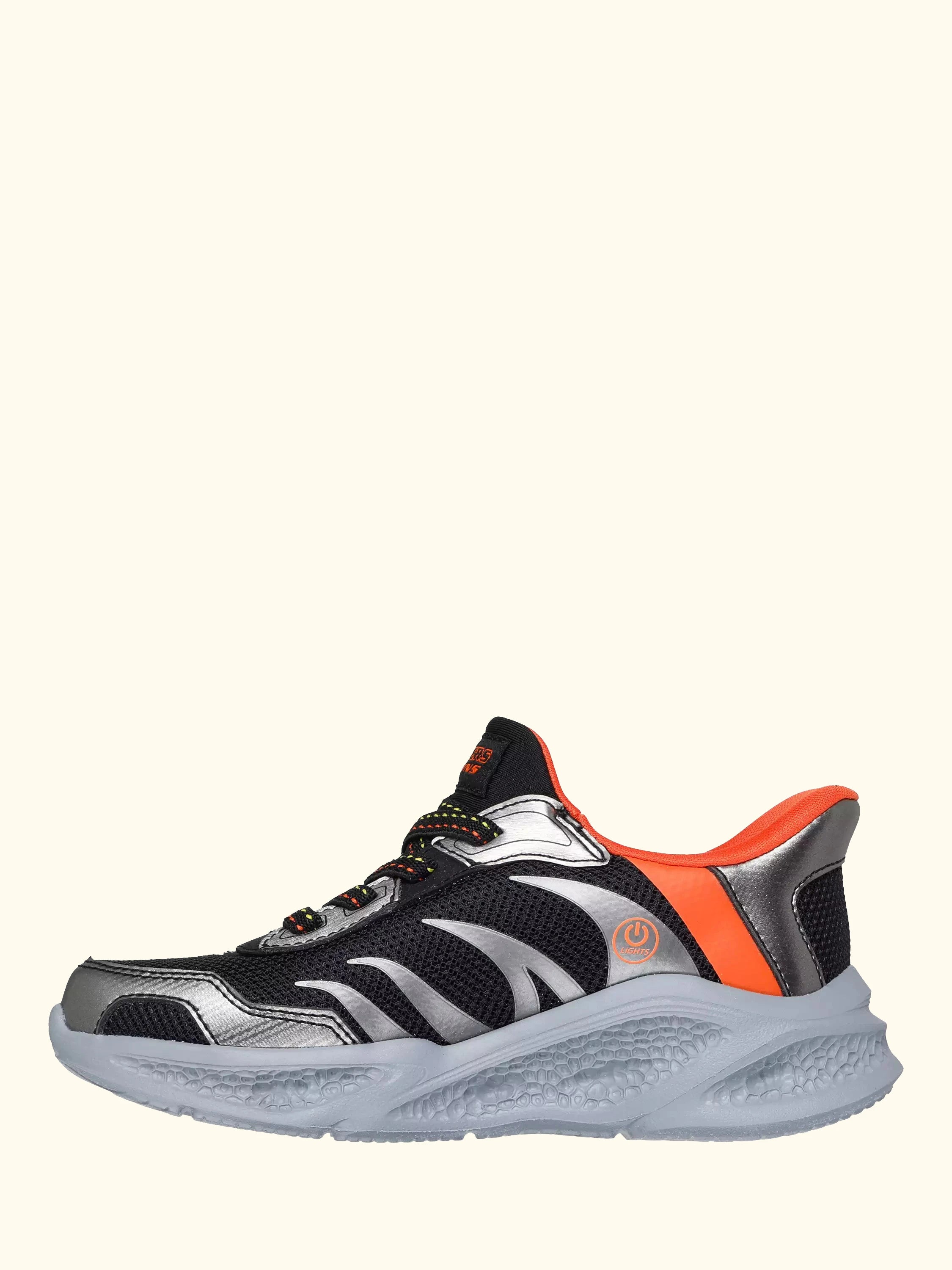 Skechers Kids' Slip-In Meteor Lights Trainers, Black/ Silver