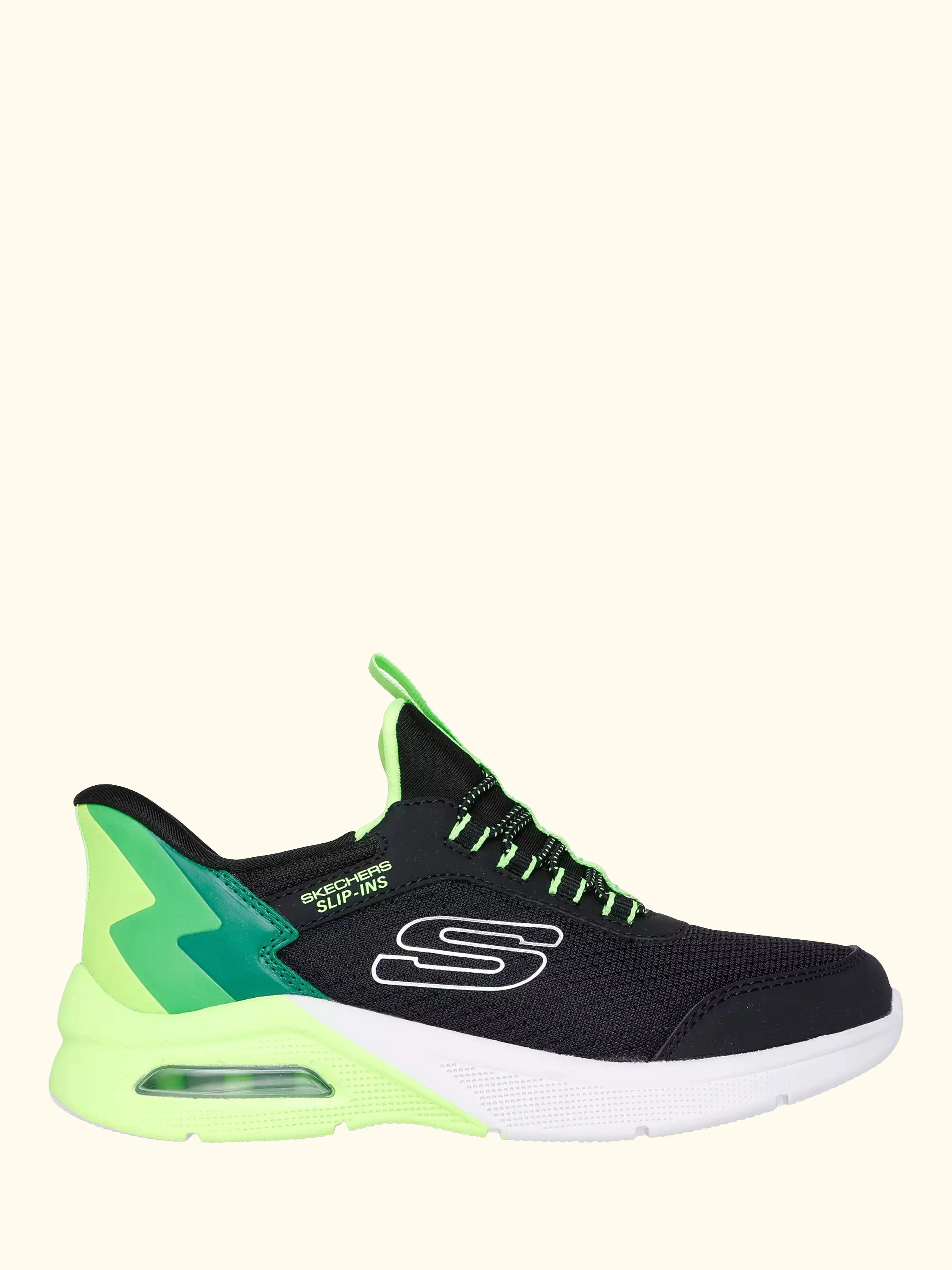 Skechers Kids' Slip-In Microspec Max Trainers, Black/Lime