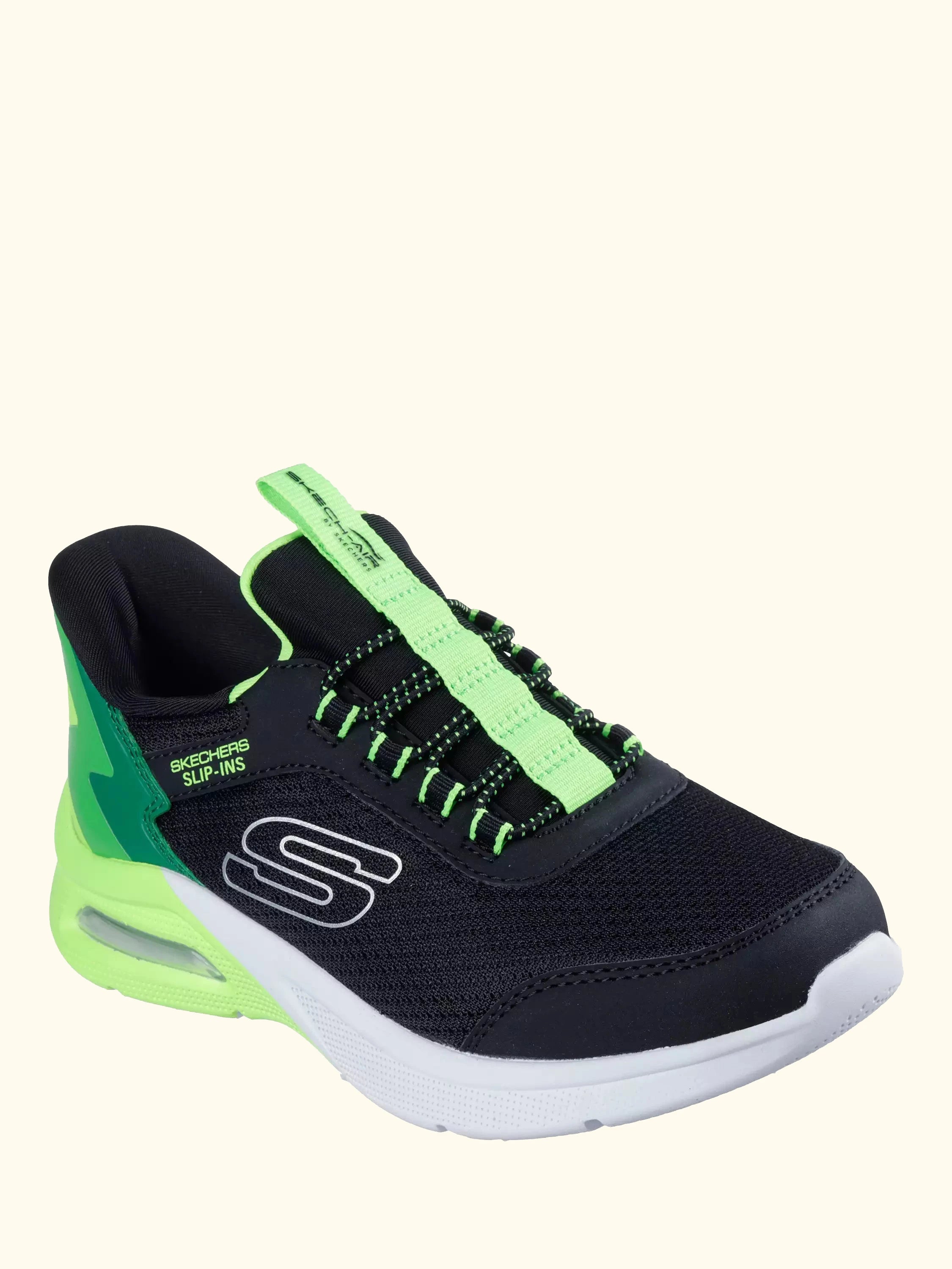 Skechers Kids' Slip-In Microspec Max Trainers, Black/Lime
