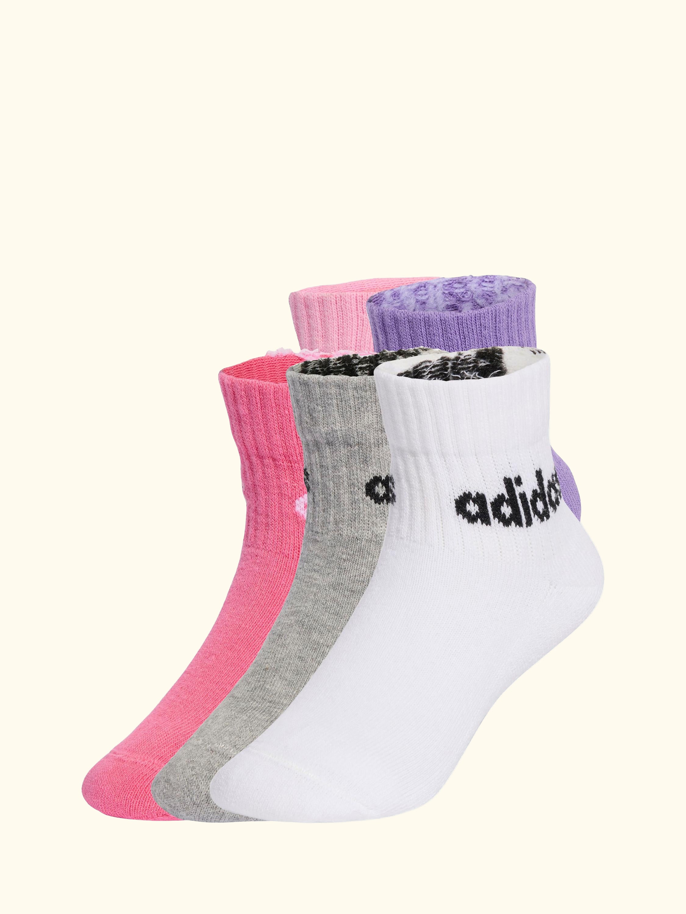 Kids' Cotton Blend Ankle Socks, Pack of 5, Pink/Grey/White, 2 - 3.5