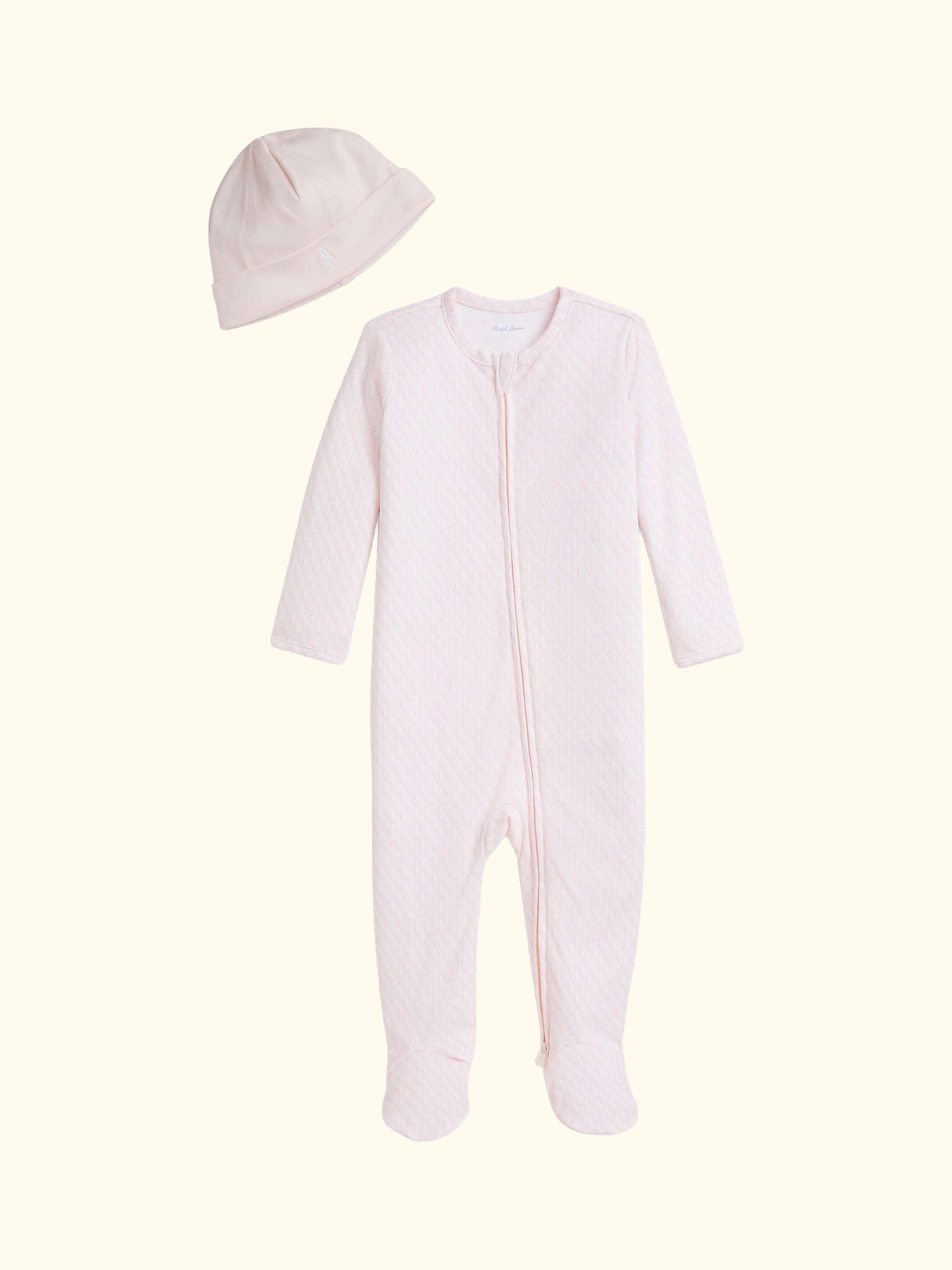 Baby Cotton Bodysuit and Beanie Gift Set, Peony