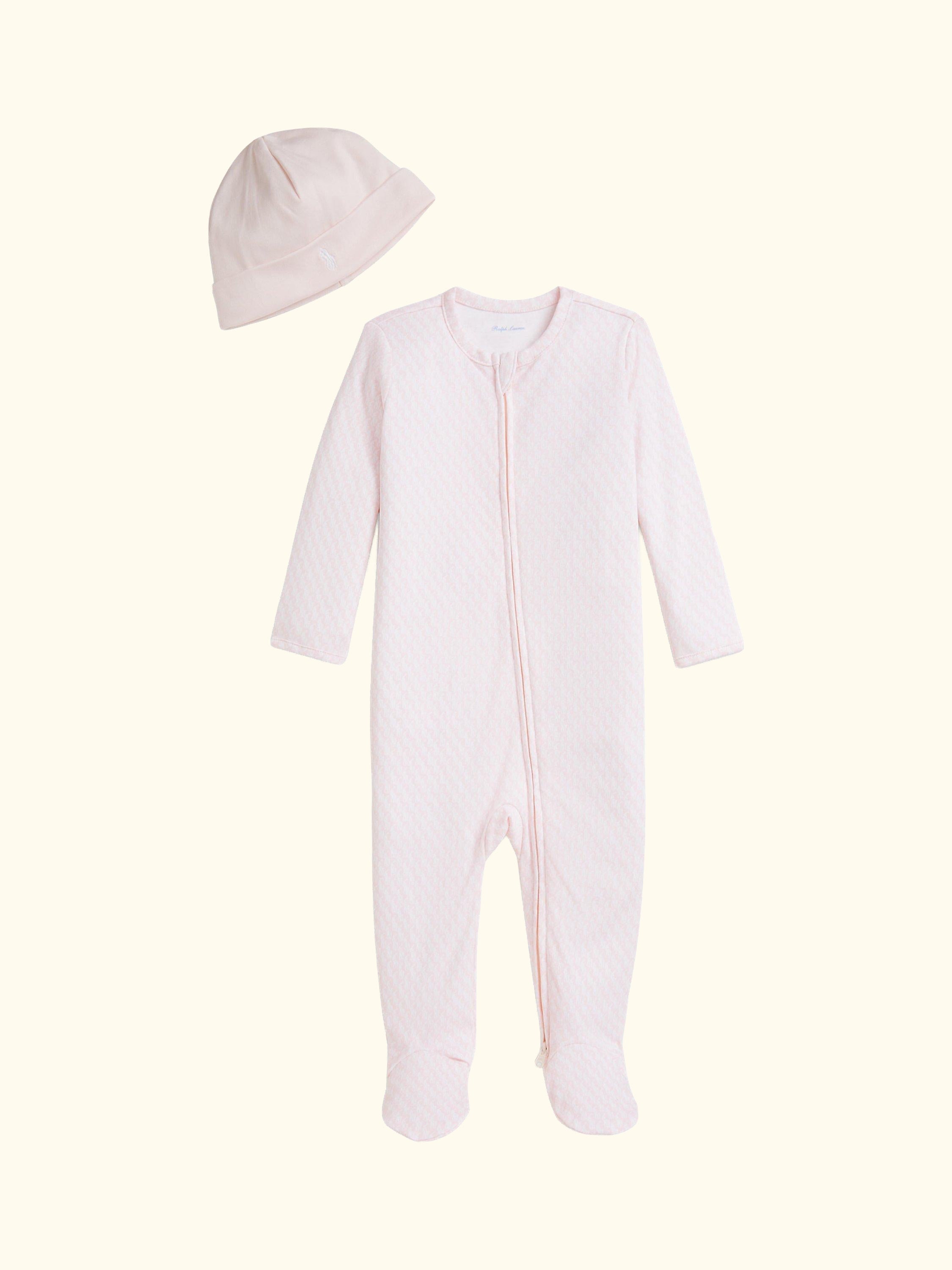 Baby Cotton Bodysuit and Beanie Gift Set, Peony