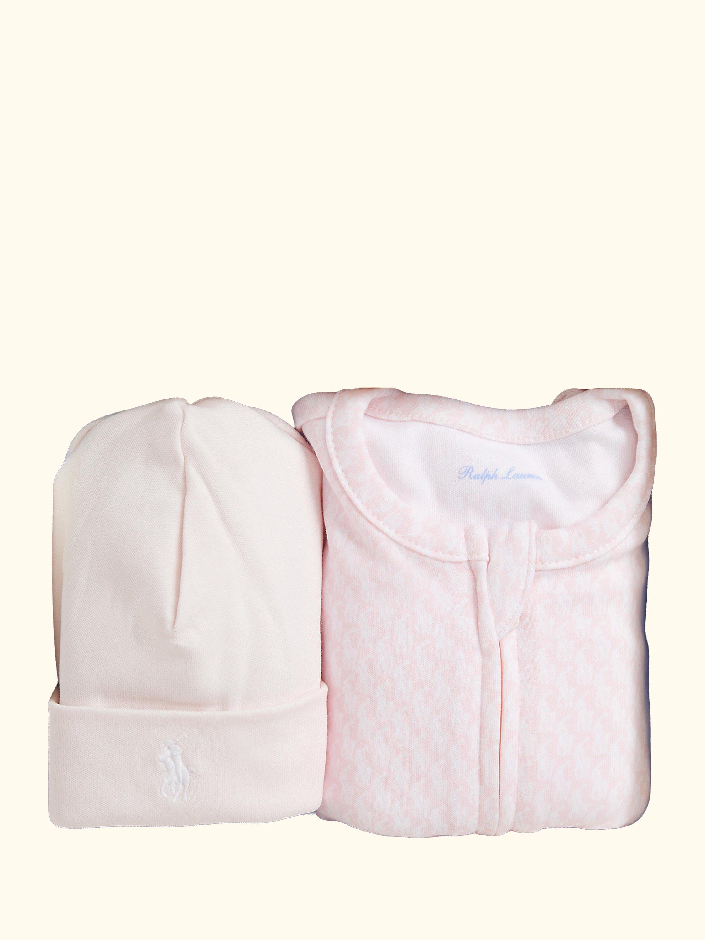 Baby Cotton Bodysuit and Beanie Gift Set, Peony