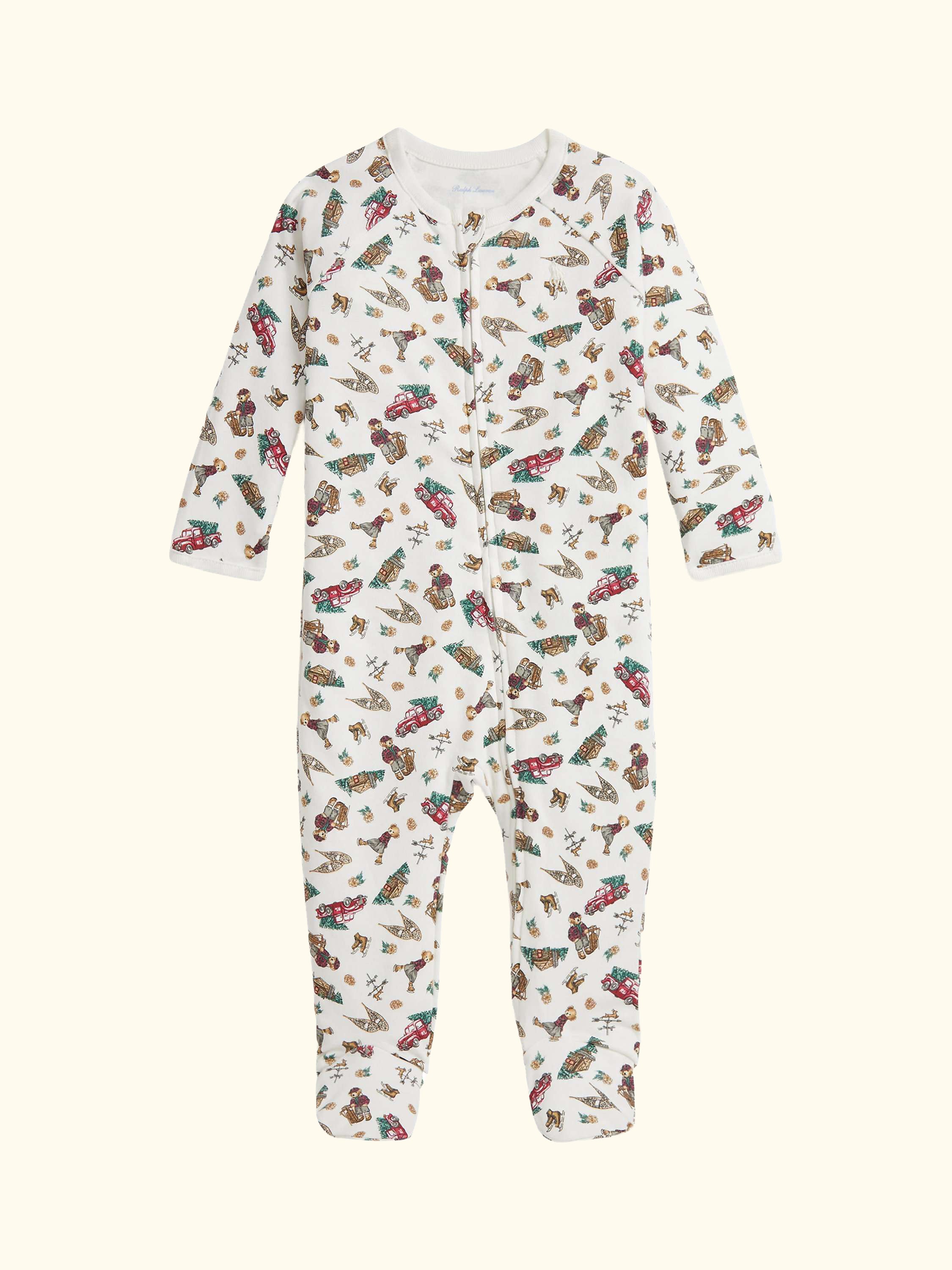 Baby Christmas Bear Print Cotton Sleepsuit, Winter Bear
