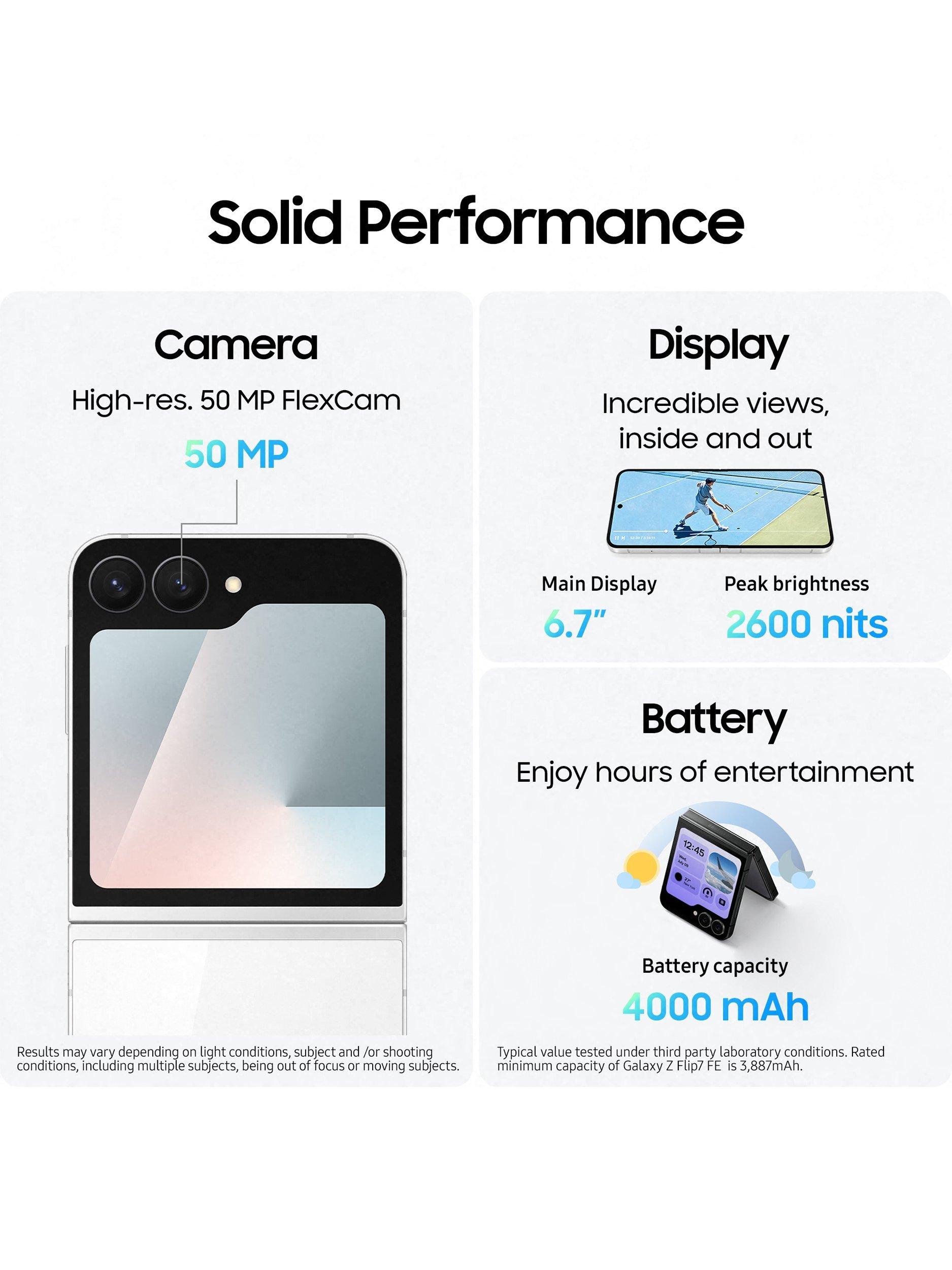 Galaxy Z Flip7 FE, 5G Foldable Smartphone, 8GB RAM, 6.7", Galaxy AI, 5G, SIM Free, White, 256GB