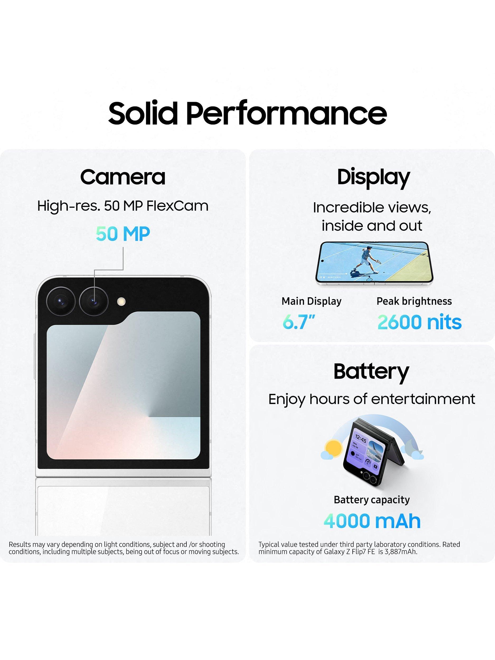 Galaxy Z Flip7 FE, 5G Foldable Smartphone, 8GB RAM, 6.7", Galaxy AI, 5G, SIM Free, White, 256GB