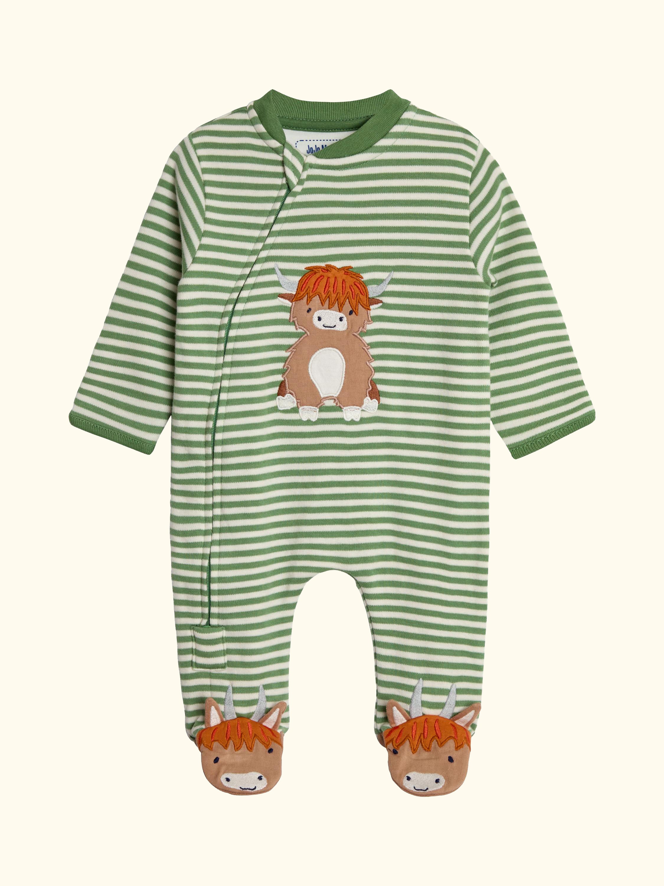 Baby Cotton Cow Sleepsuit, Green