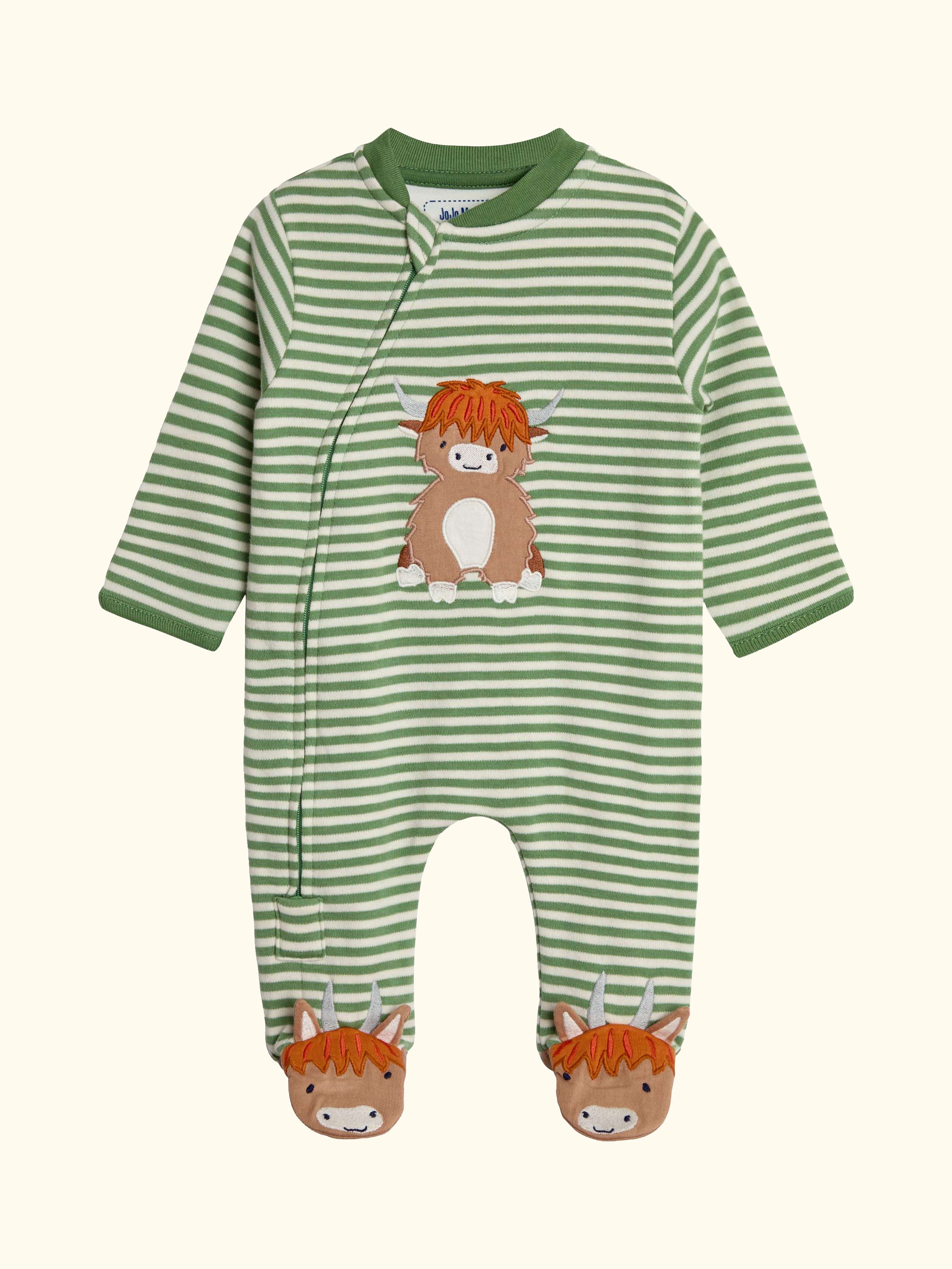 Baby Cotton Cow Sleepsuit, Green