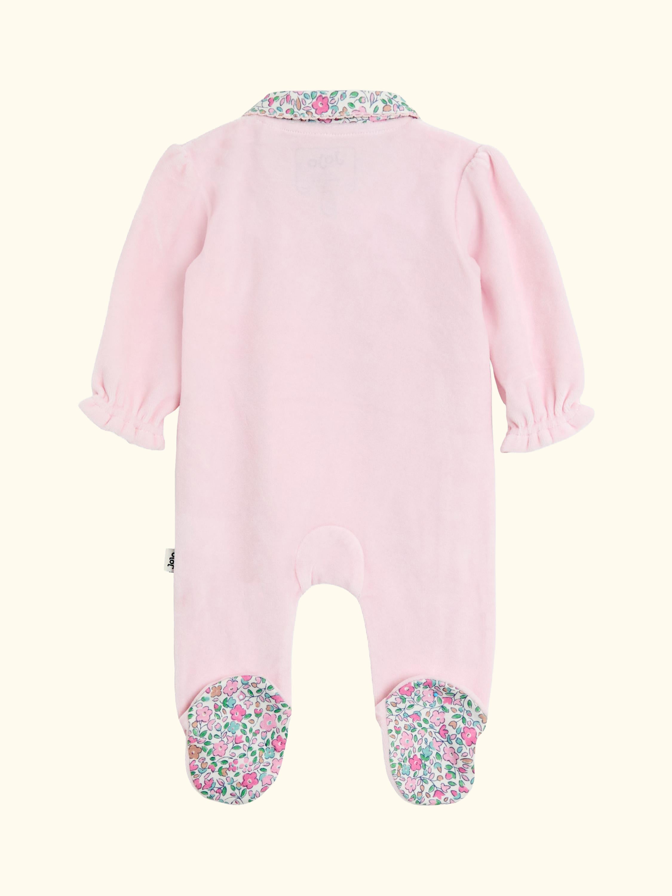 Baby Velour Appliqué Collared All-in One Sleepsuit, Pink, Newborn