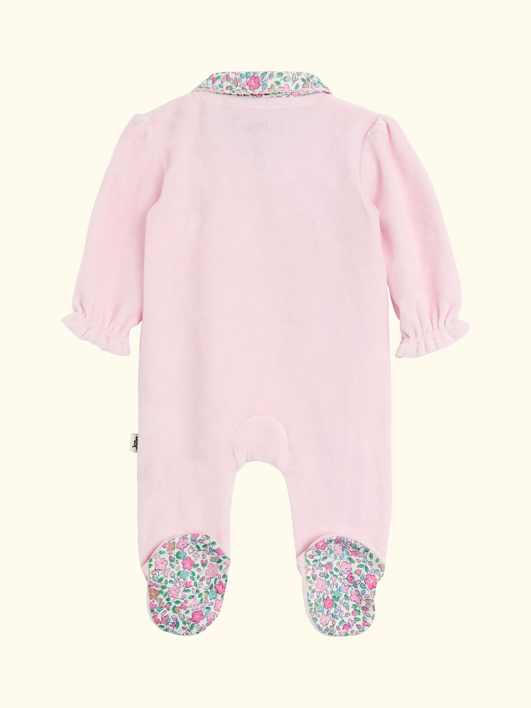 Baby Velour Appliqué Collared All-in One Sleepsuit, Pink, Newborn