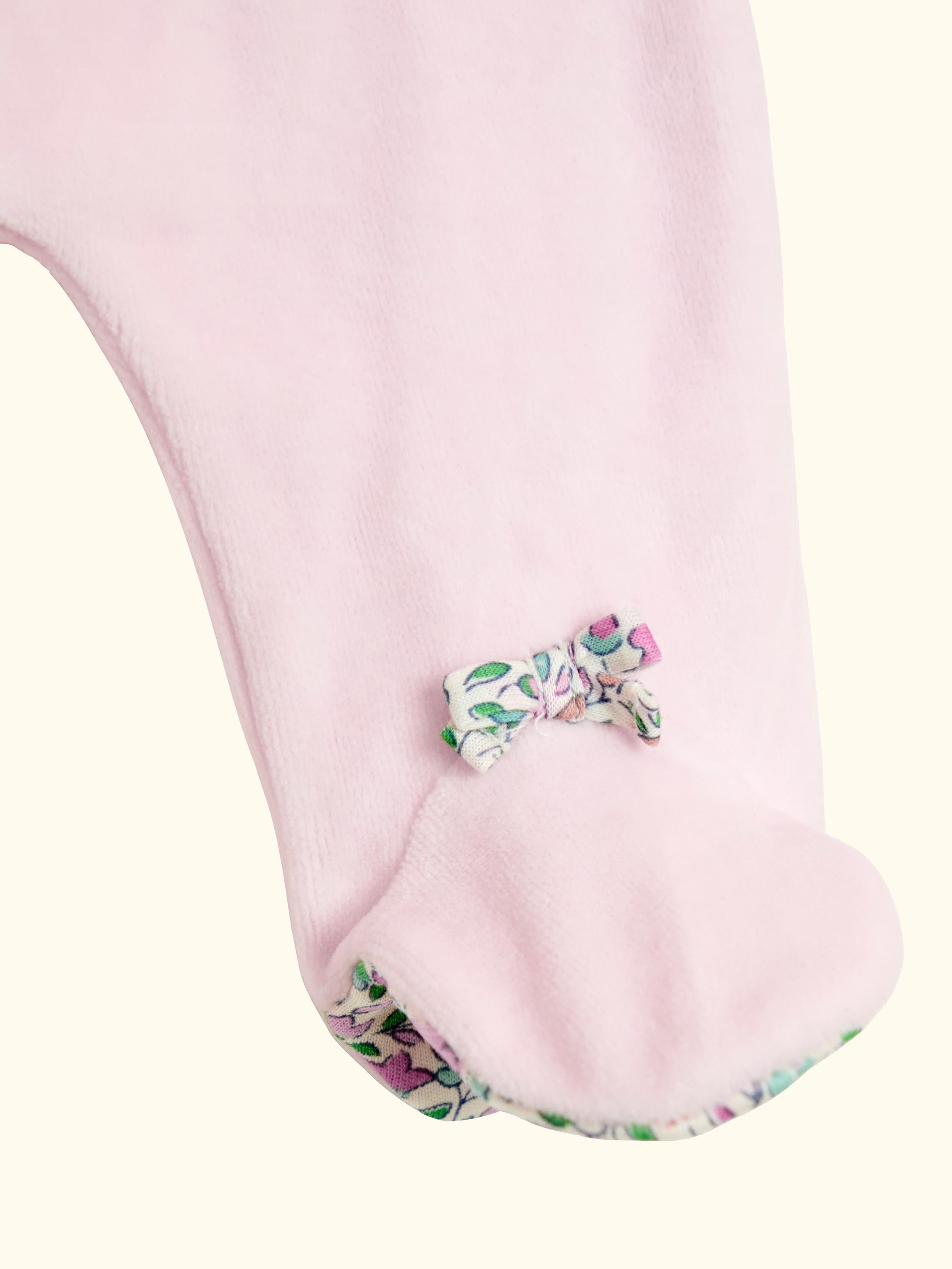 Baby Velour Appliqué Collared All-in One Sleepsuit, Pink, Newborn