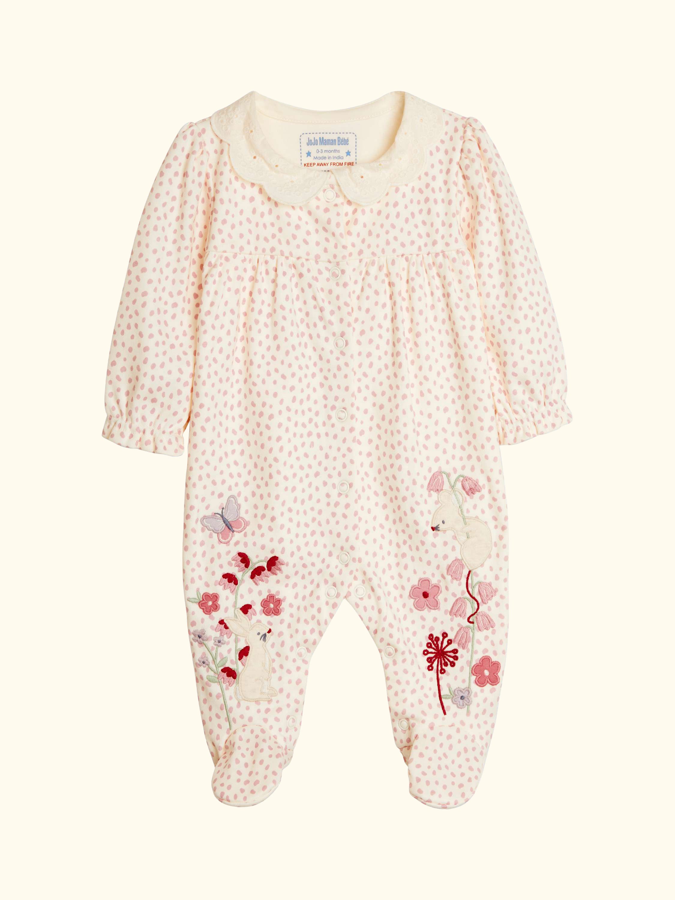 Baby Cotton Mouse Sleepsuit, Pink