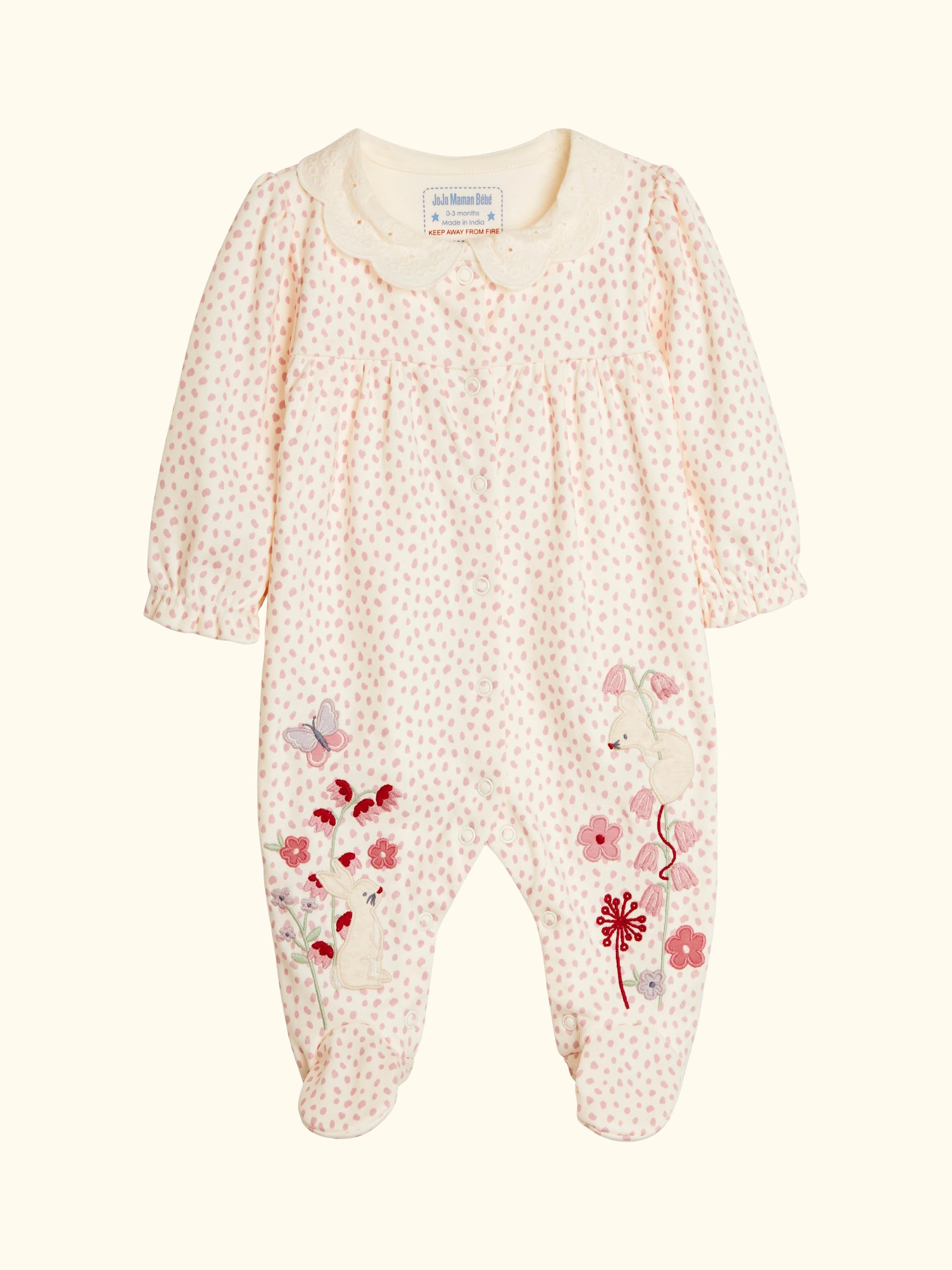 Baby Cotton Mouse Sleepsuit, Pink