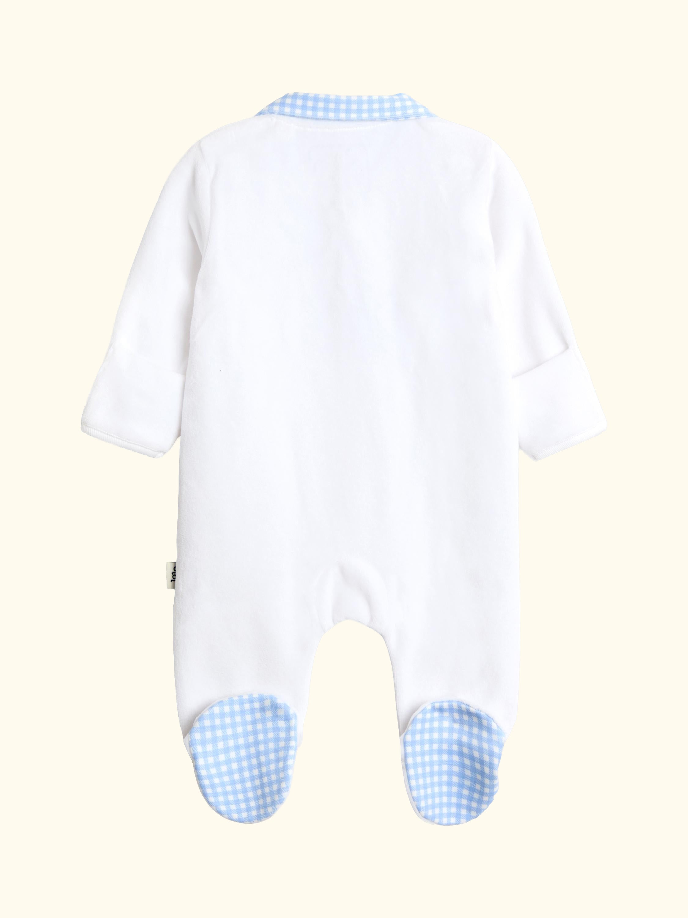Baby Tractor Velour Appliqué Footed Romper, White, Newborn