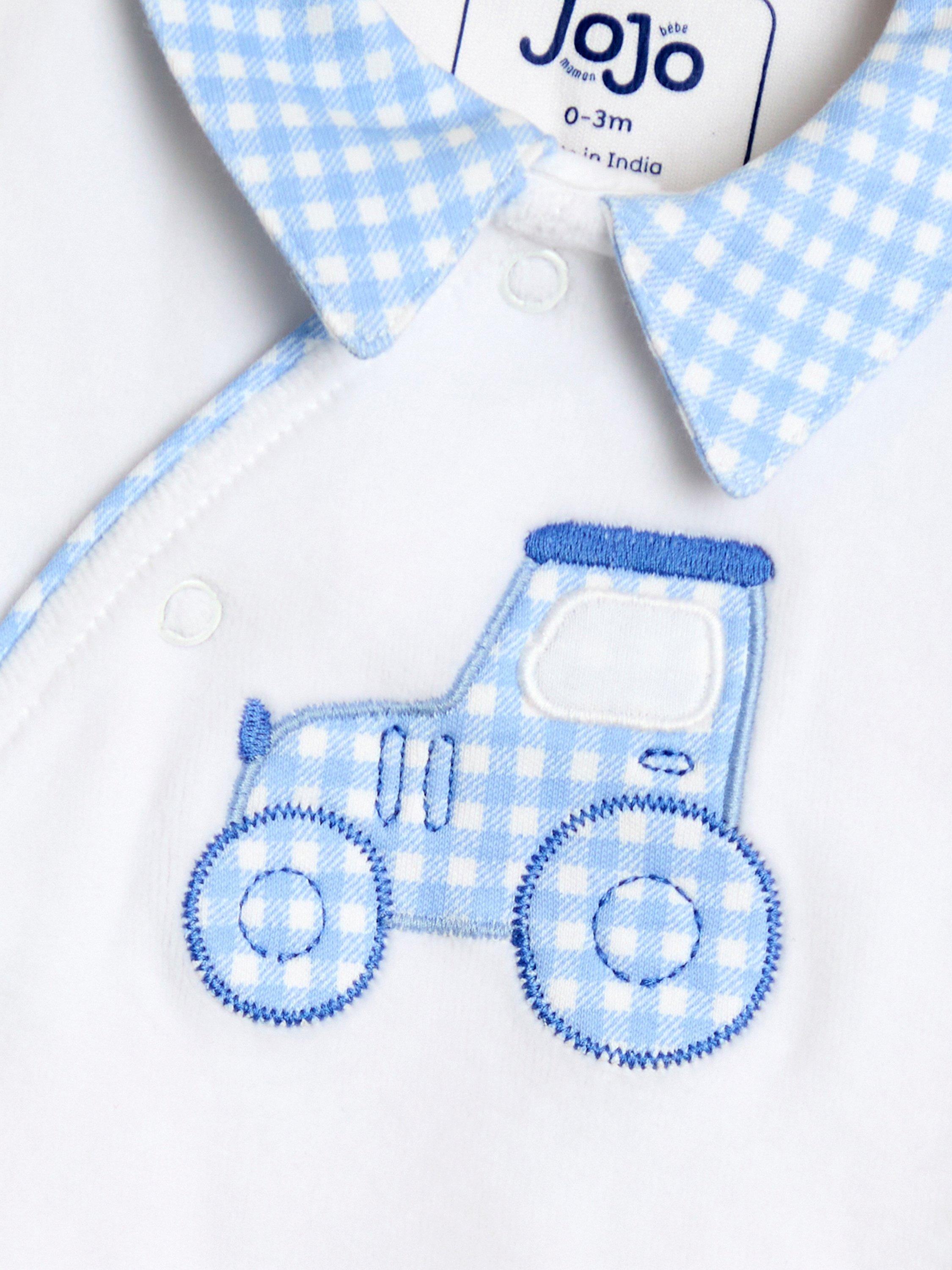 Baby Tractor Velour Appliqué Footed Romper, White, Newborn
