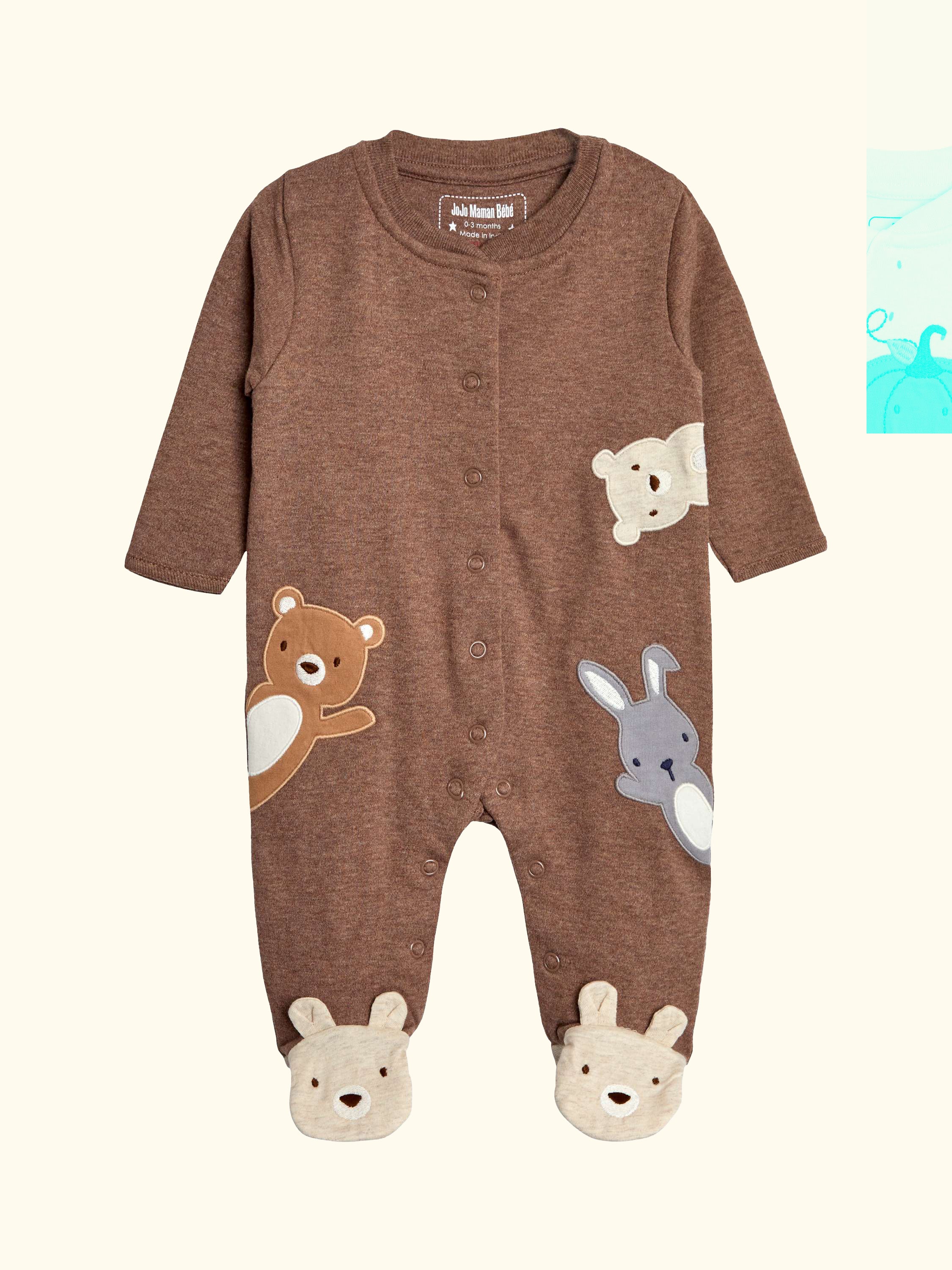 Baby Cotton Woodland Sleepsuit, Brown