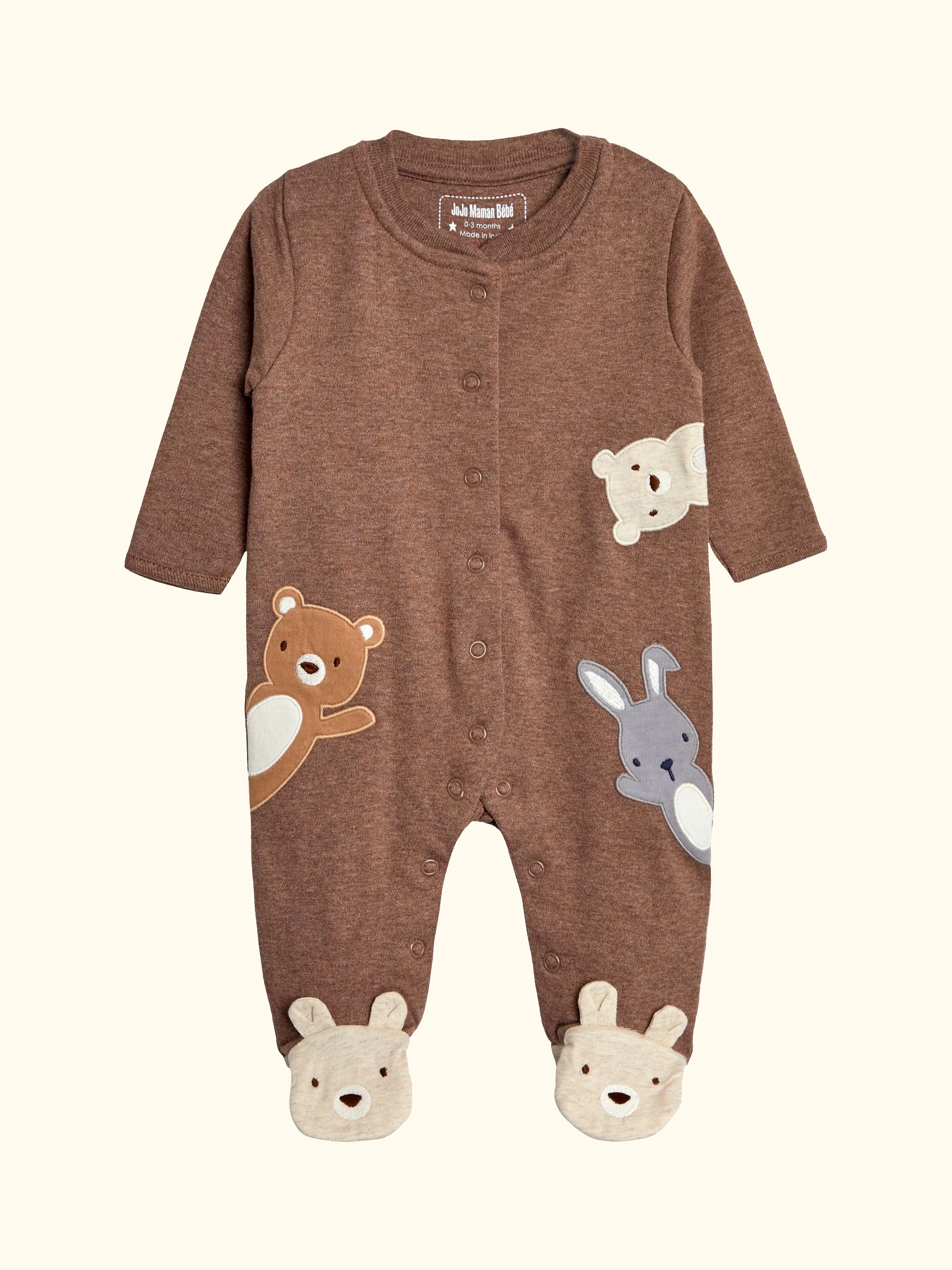 Baby Cotton Woodland Sleepsuit, Brown