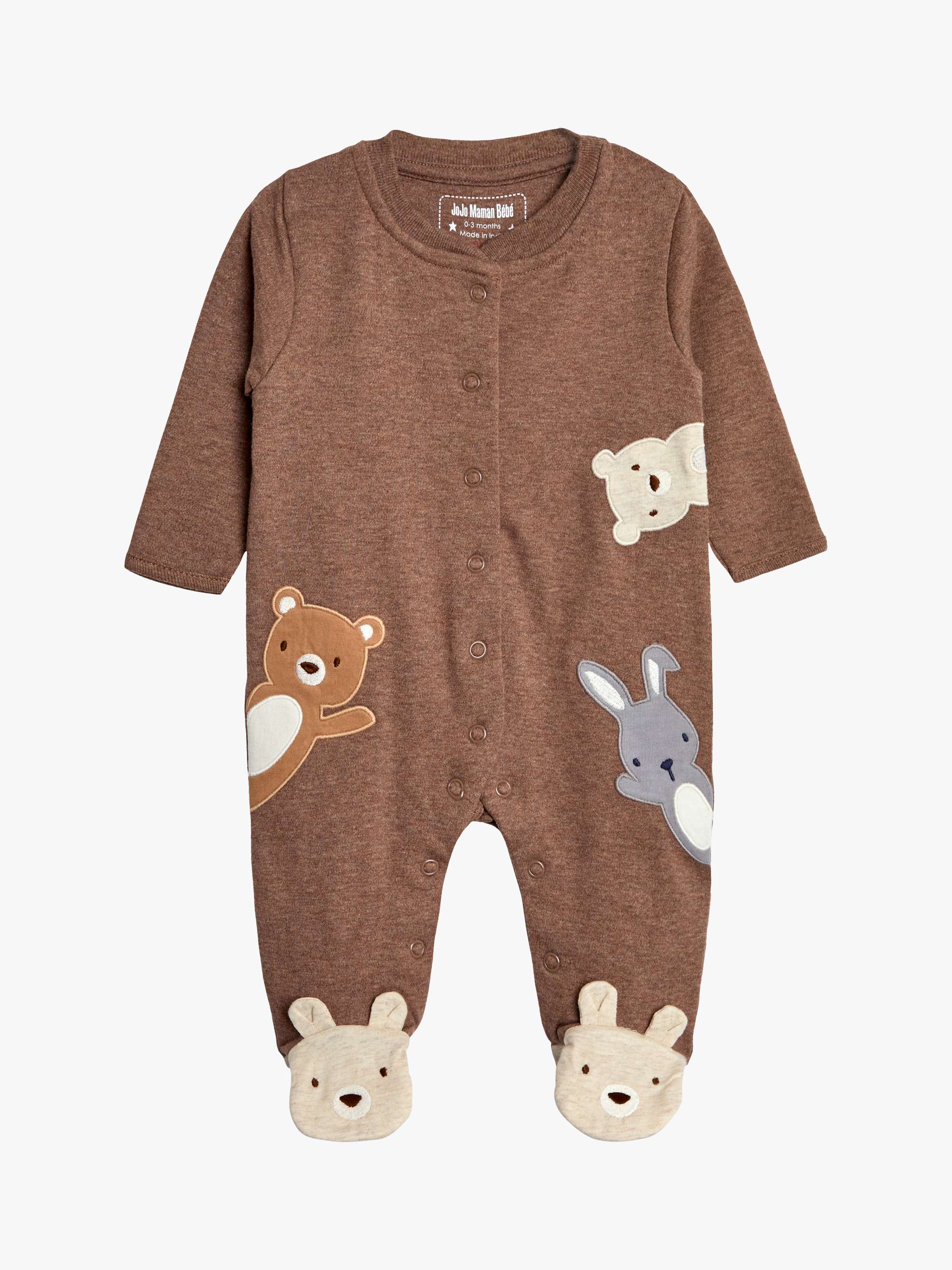 Baby Cotton Woodland Sleepsuit, Brown