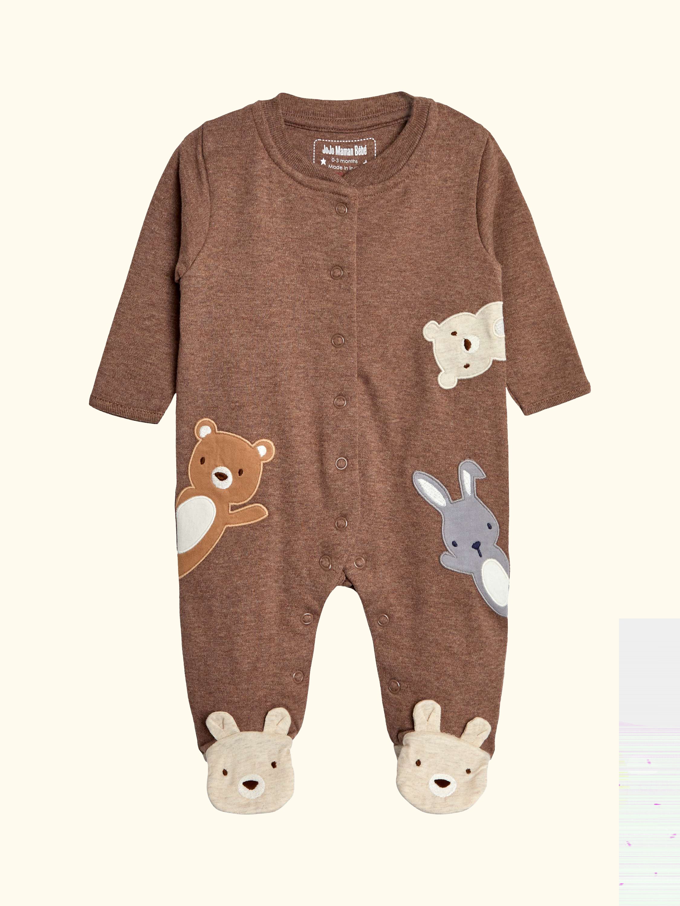 Baby Cotton Woodland Sleepsuit, Brown