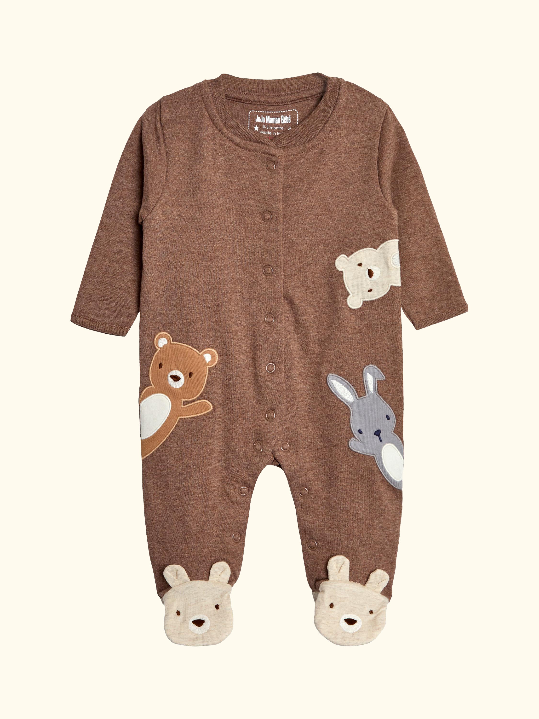 Baby Cotton Woodland Sleepsuit, Brown