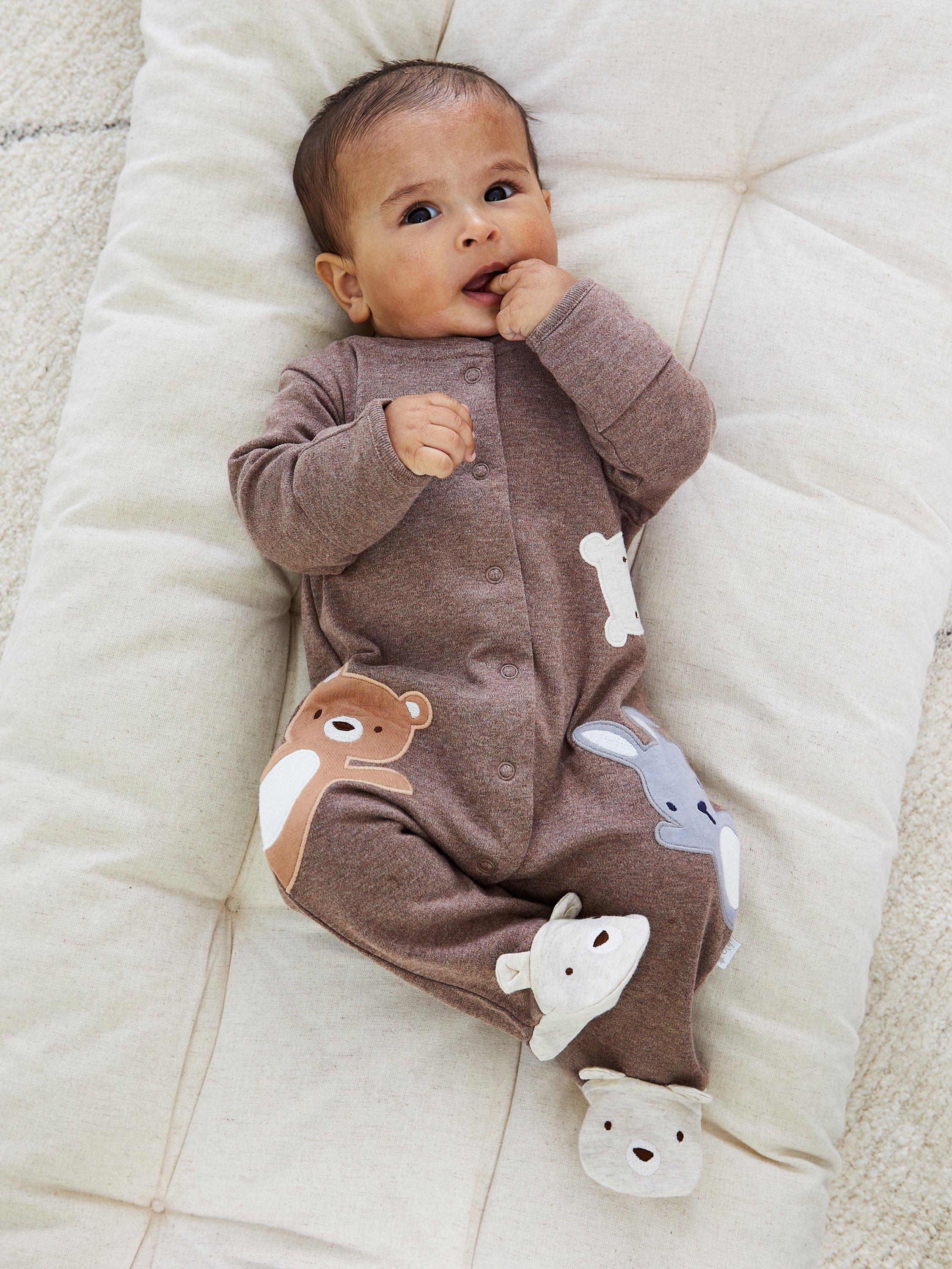 Baby Cotton Woodland Sleepsuit, Brown