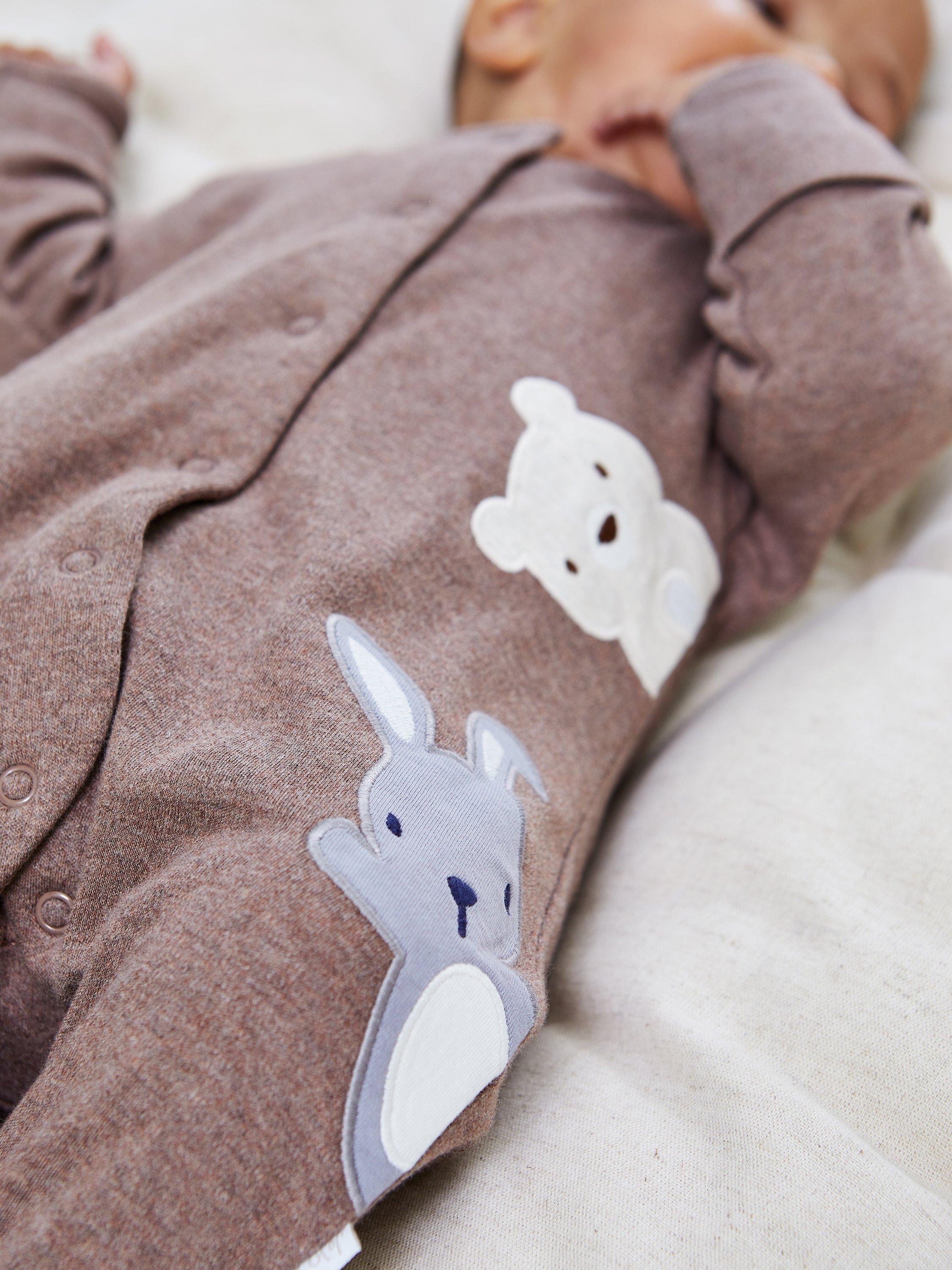 Baby Cotton Woodland Sleepsuit, Brown