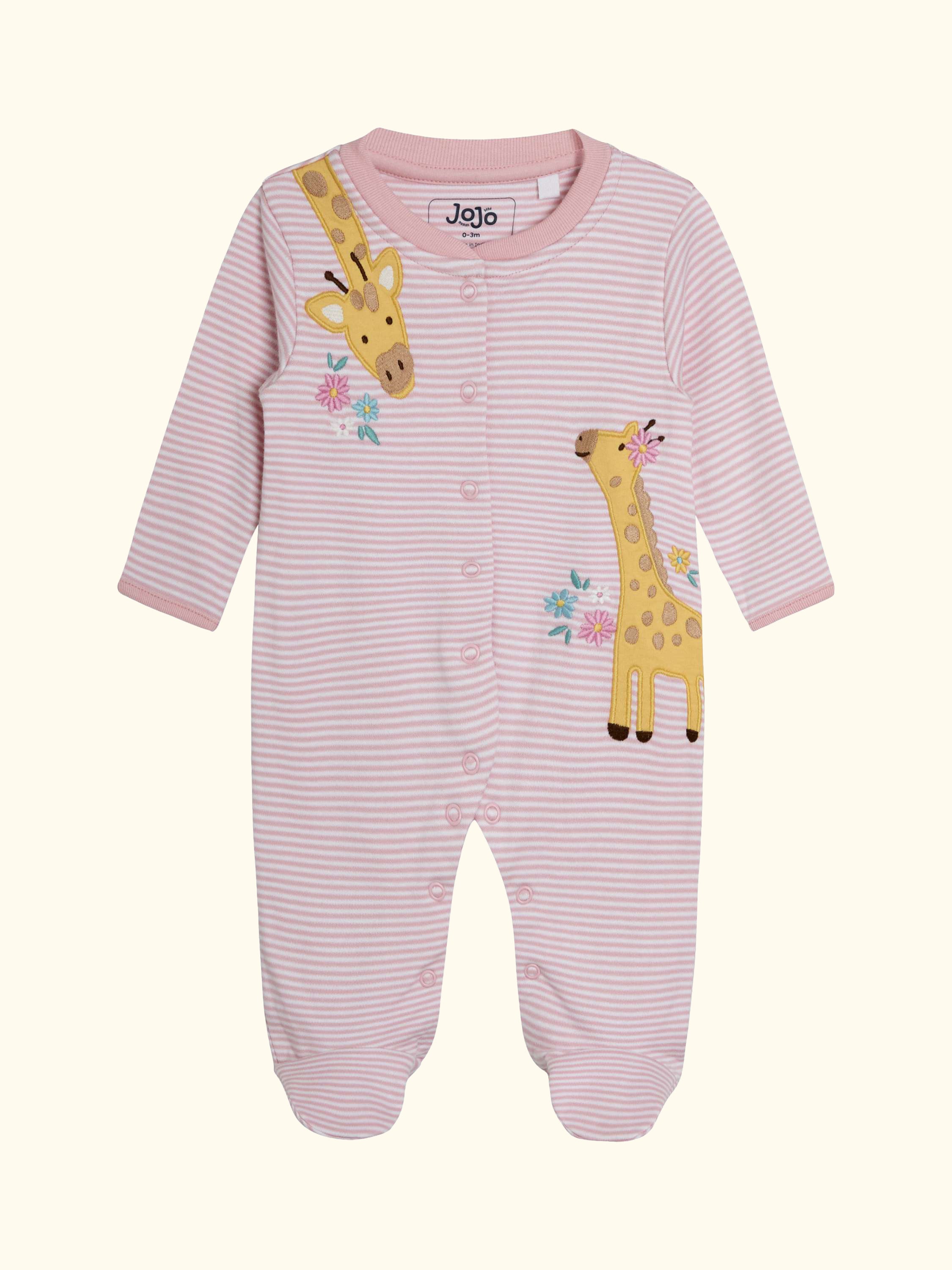Baby Cotton Giraffe Popper Sleepsuit, Pink