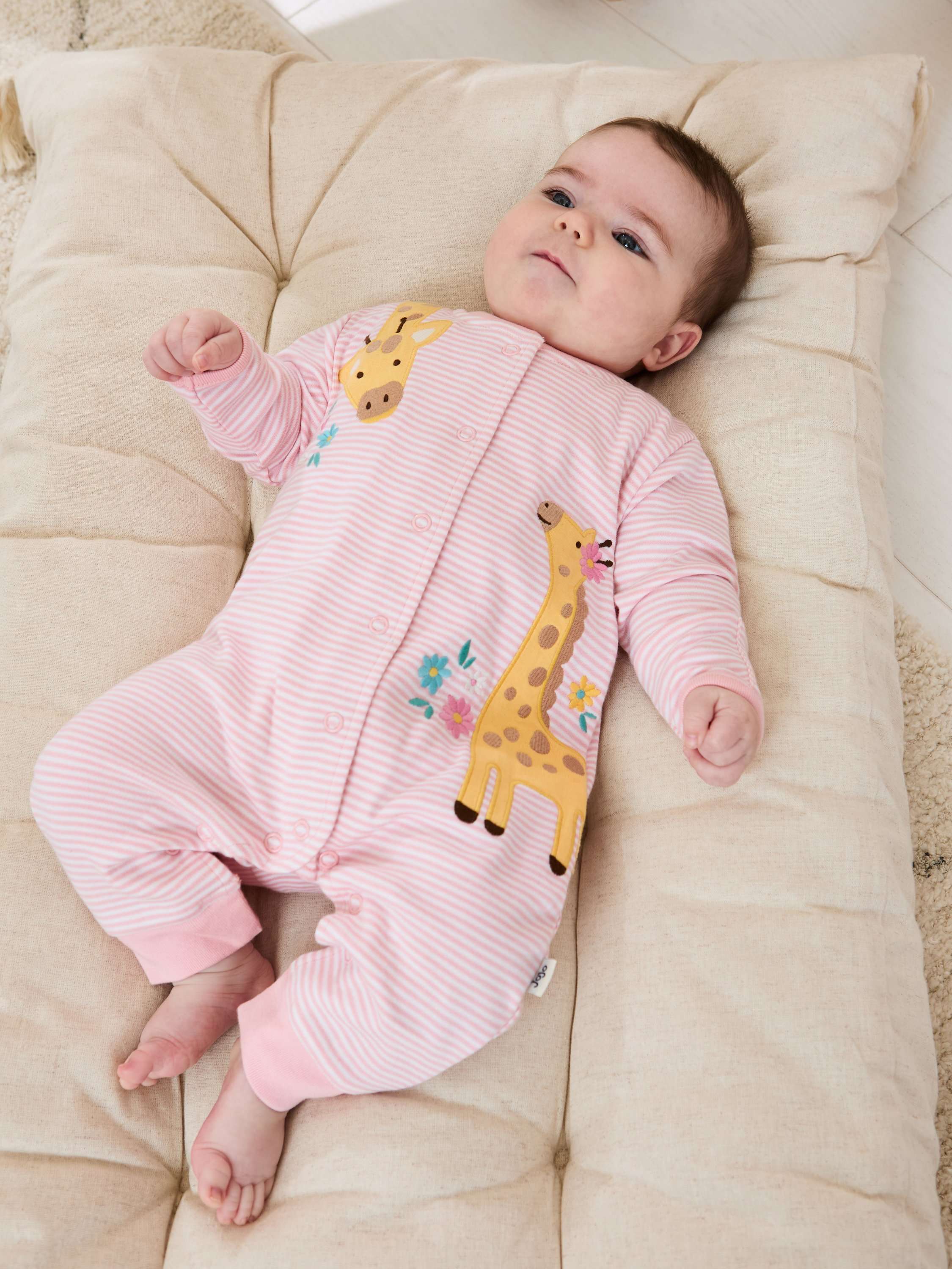Baby Cotton Giraffe Popper Sleepsuit, Pink