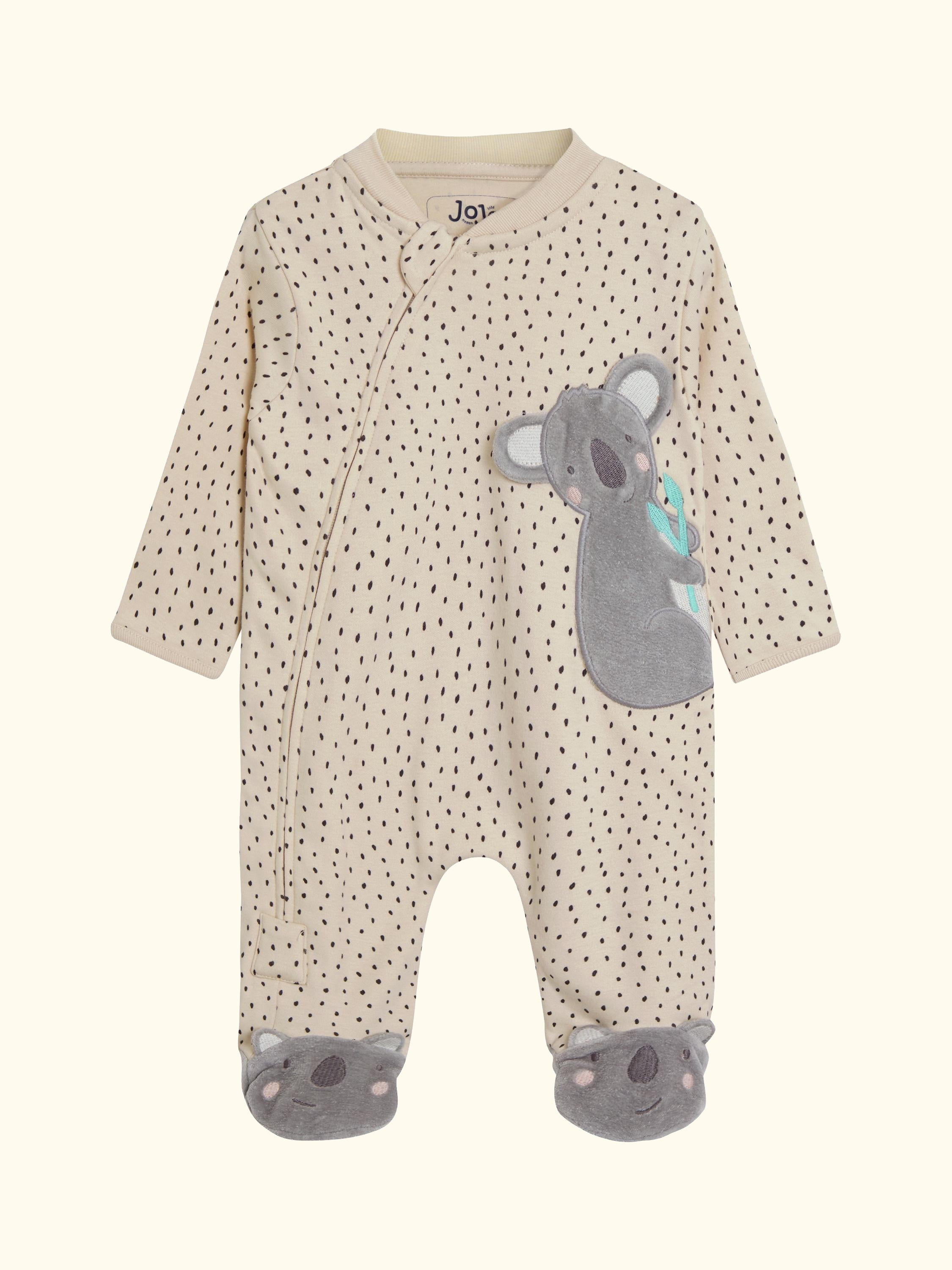 Baby Cotton Koala Zip Sleepsuit, White
