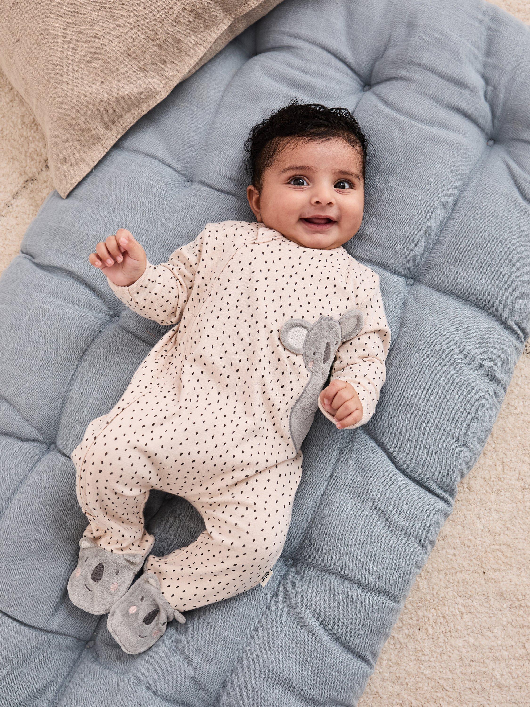 Baby Cotton Koala Zip Sleepsuit, White