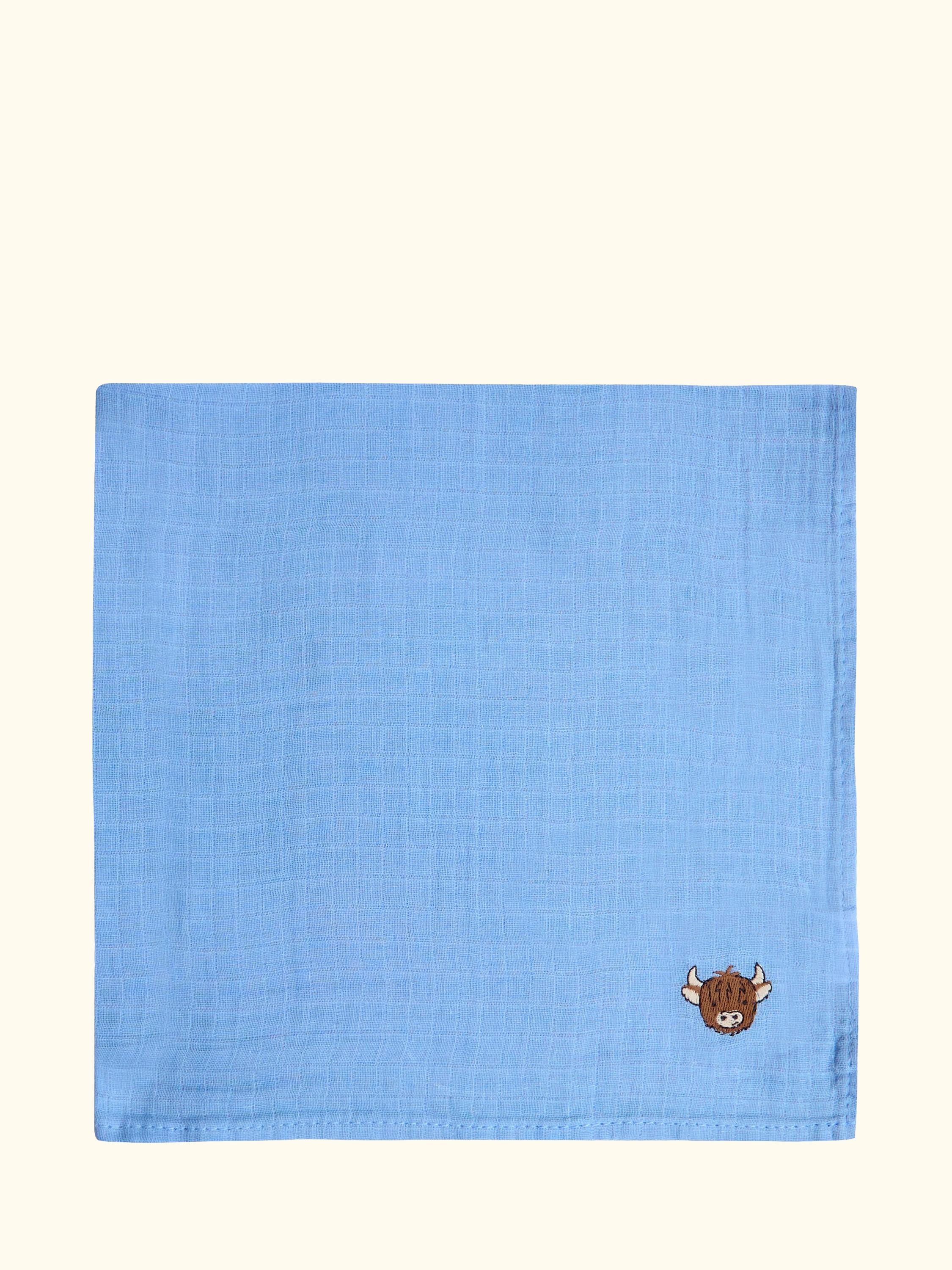 Baby Highland Cow Embroidered Muslins, Pack of 5, Blue