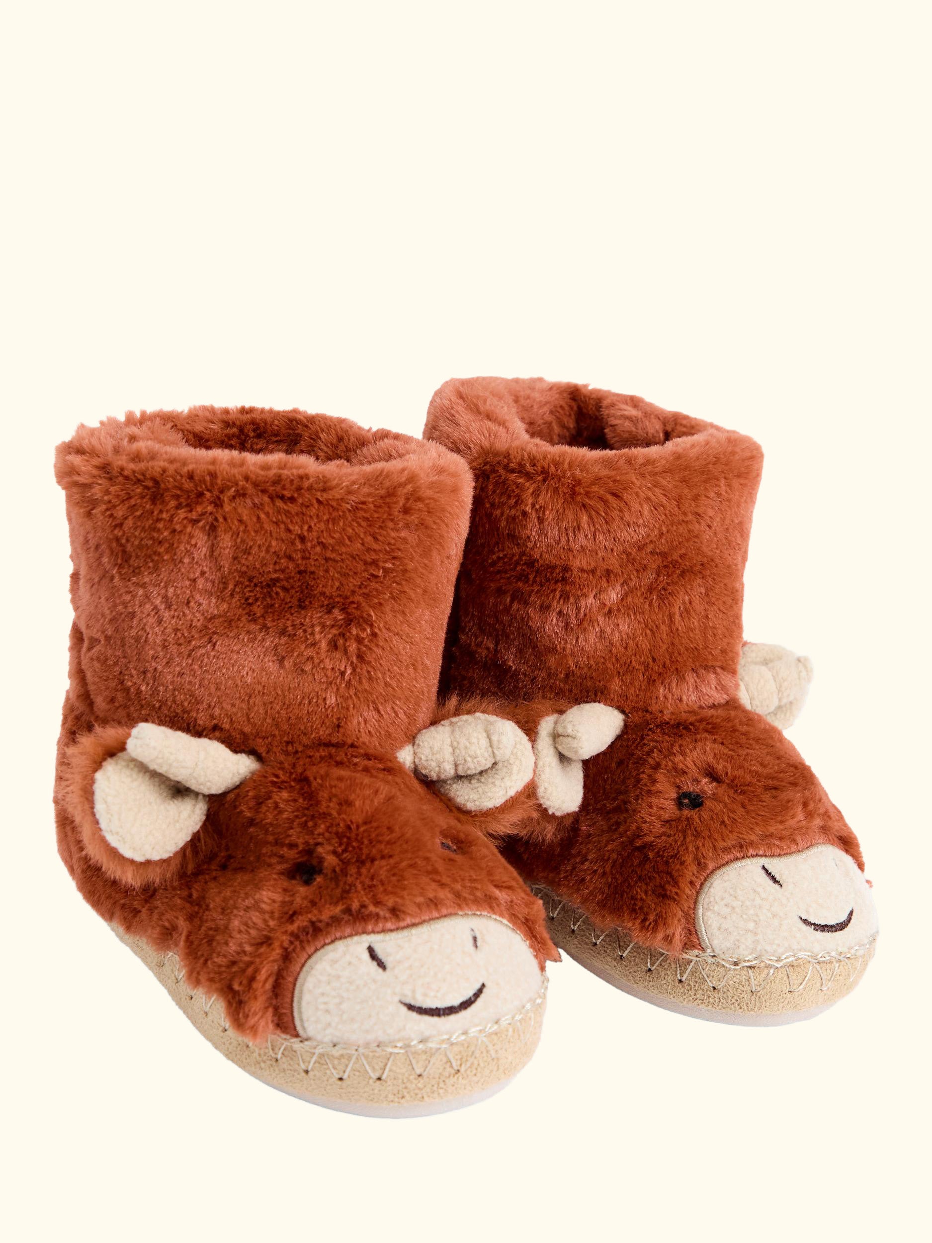 Kids' Highland Cow Bootie Slippers, Rust