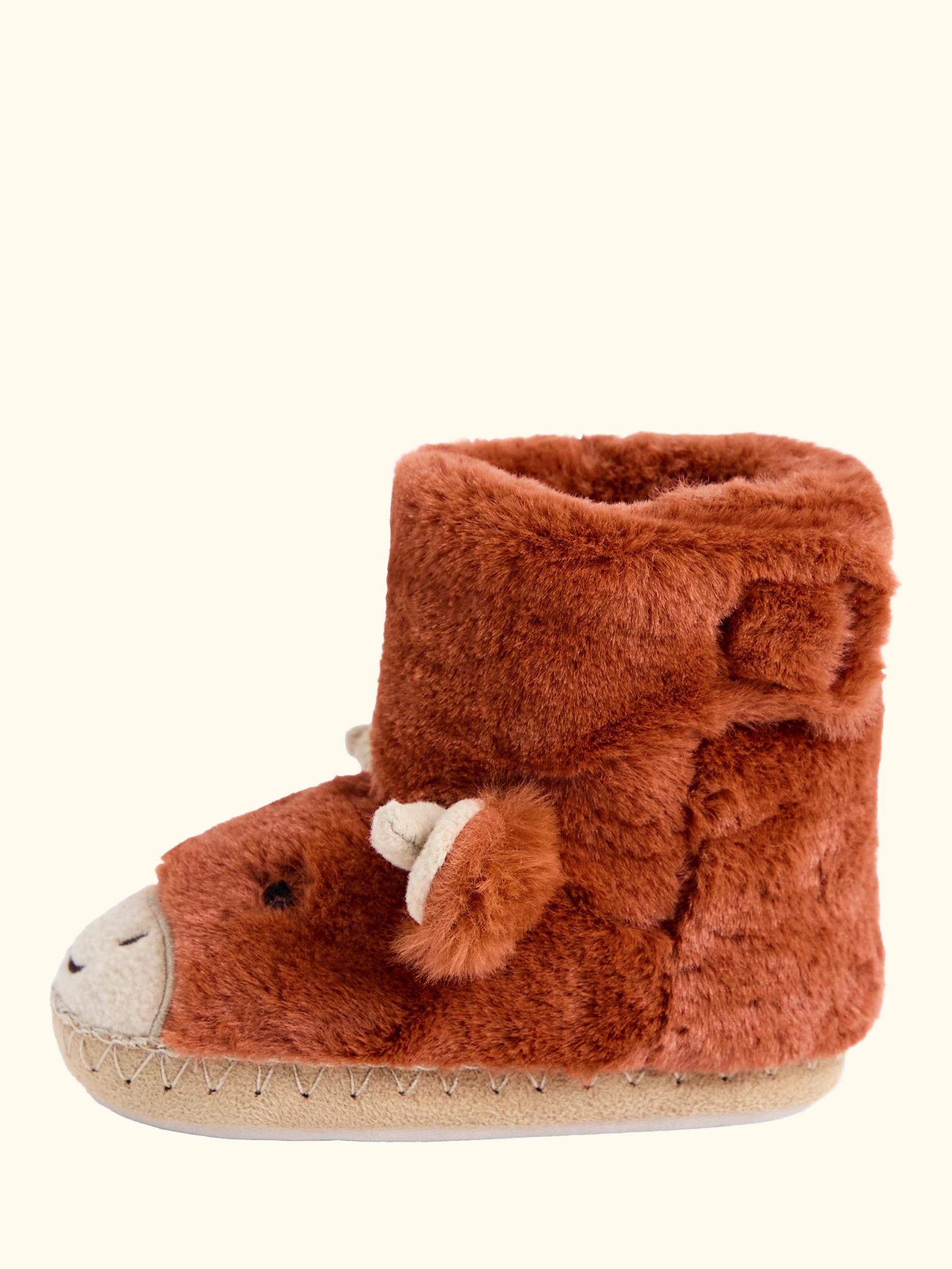 Kids' Highland Cow Bootie Slippers, Rust