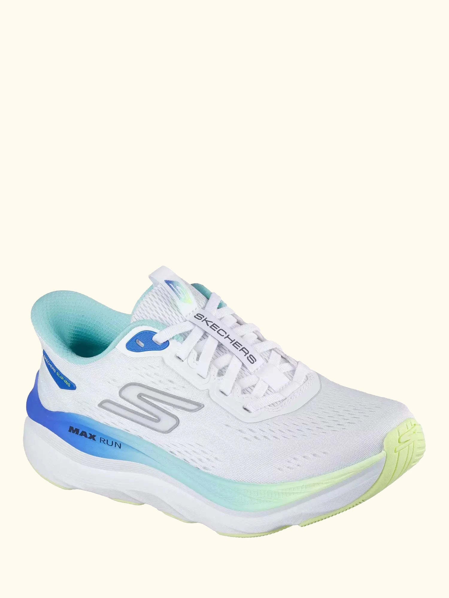Skechers Hands Free Slip-Ins Max Cushioning Max Run Trainers, White/Multi