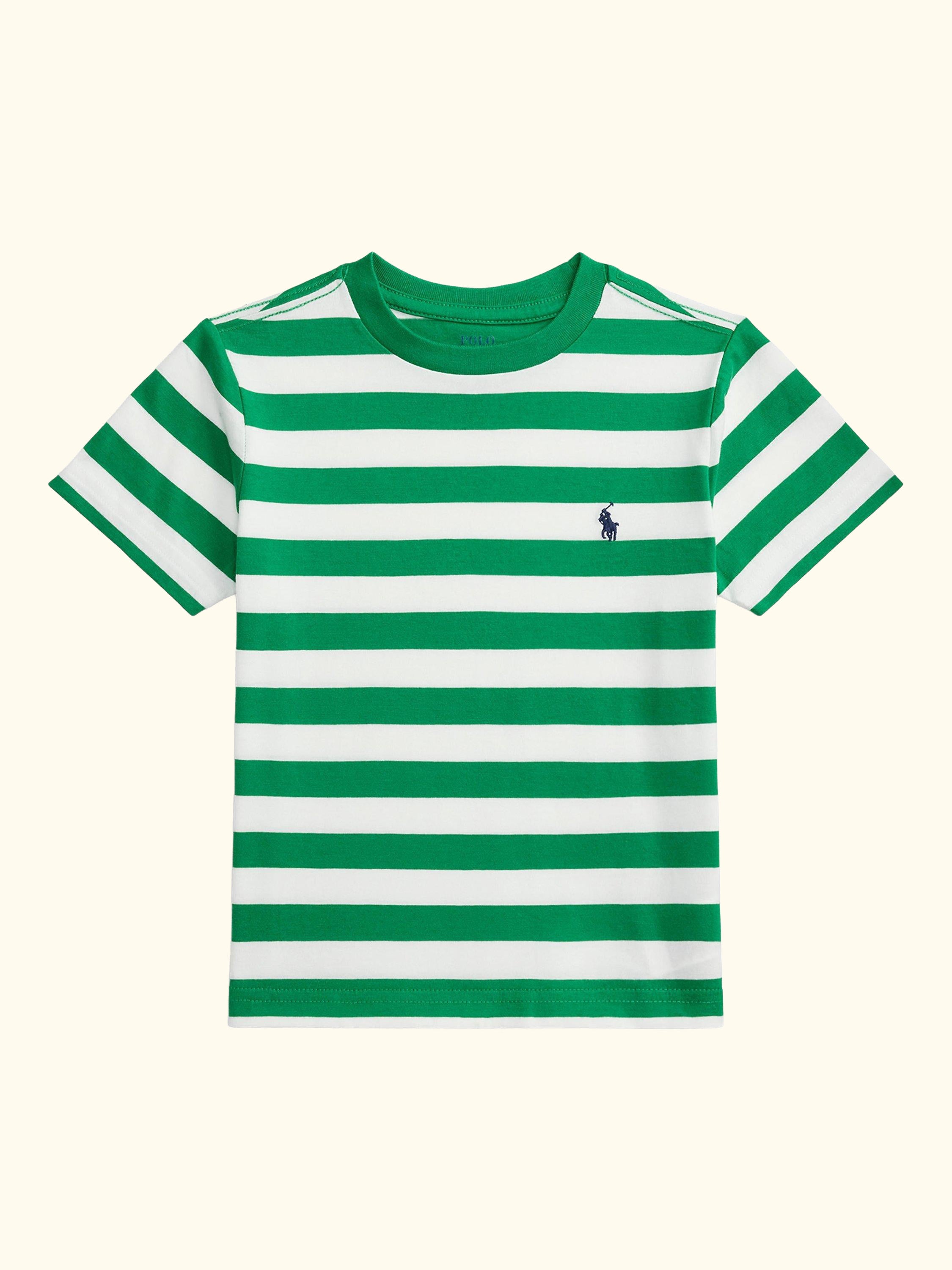 Kids' Cotton Short Sleeved Striped T-Shirt, Cruise Green/White