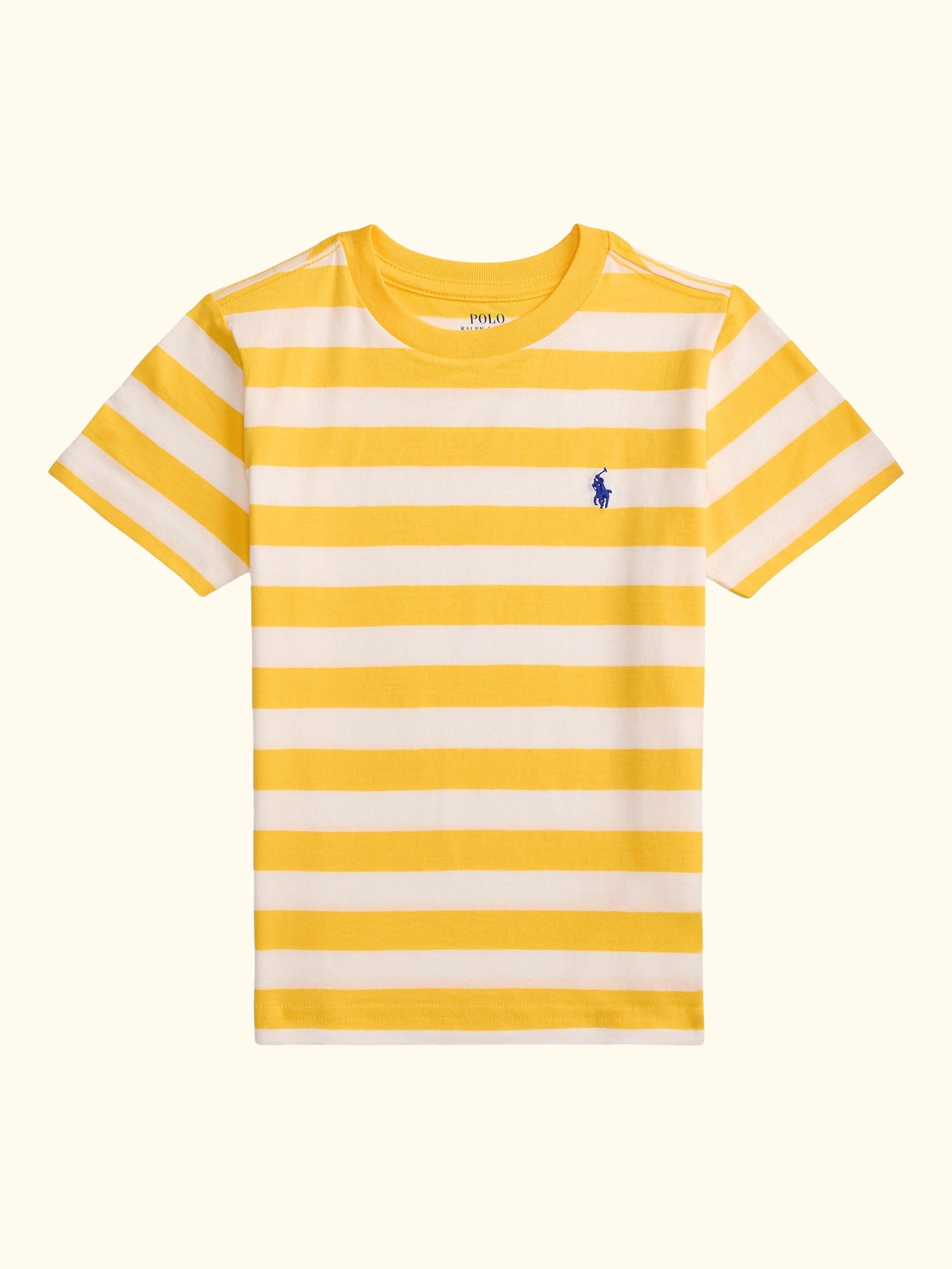 Kids' Cotton Short Sleeved Striped T-Shirt, Yellow/White