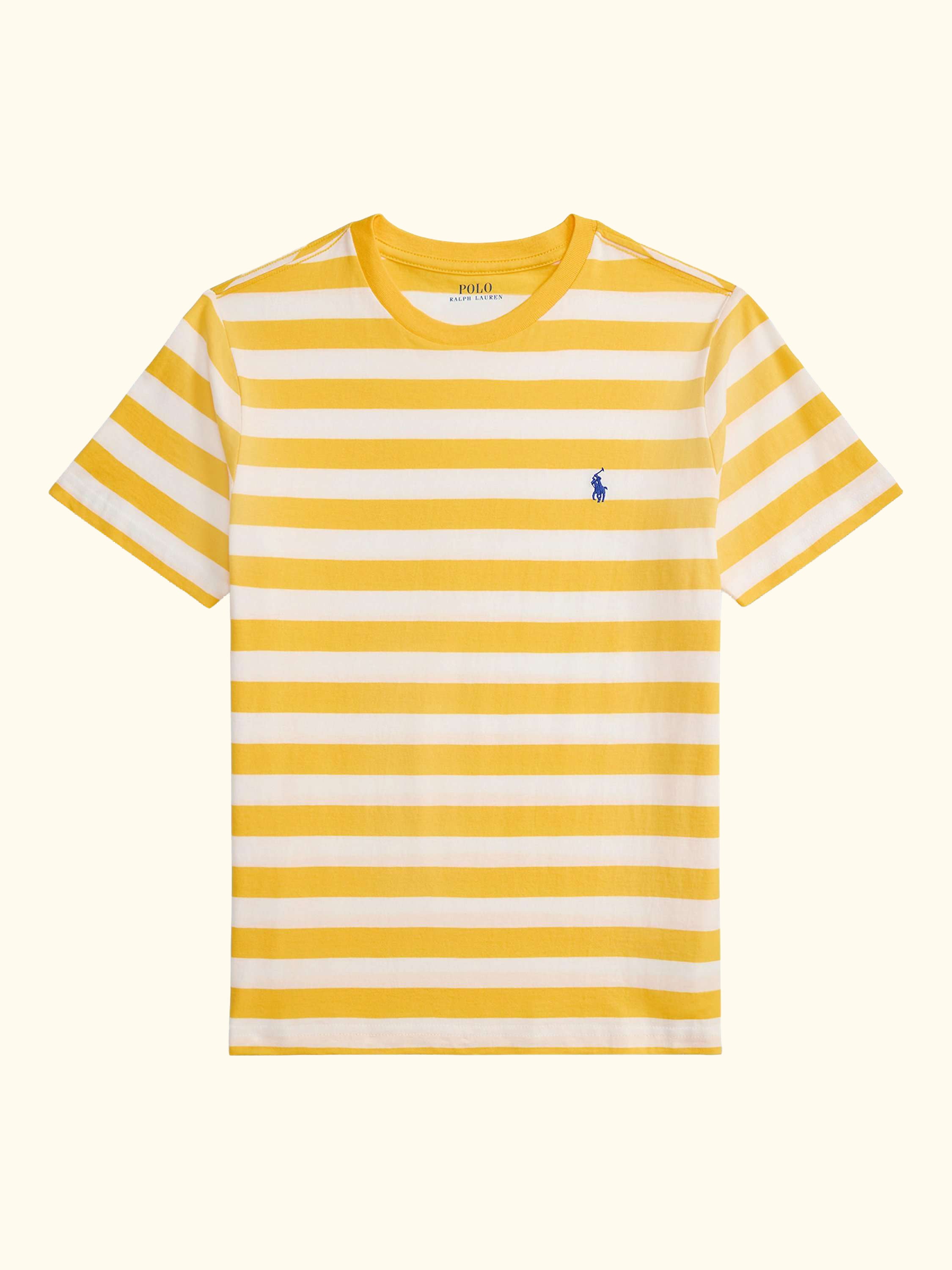 Kids' Cotton Short Sleeved Striped T-Shirt, Racing Yellow/White