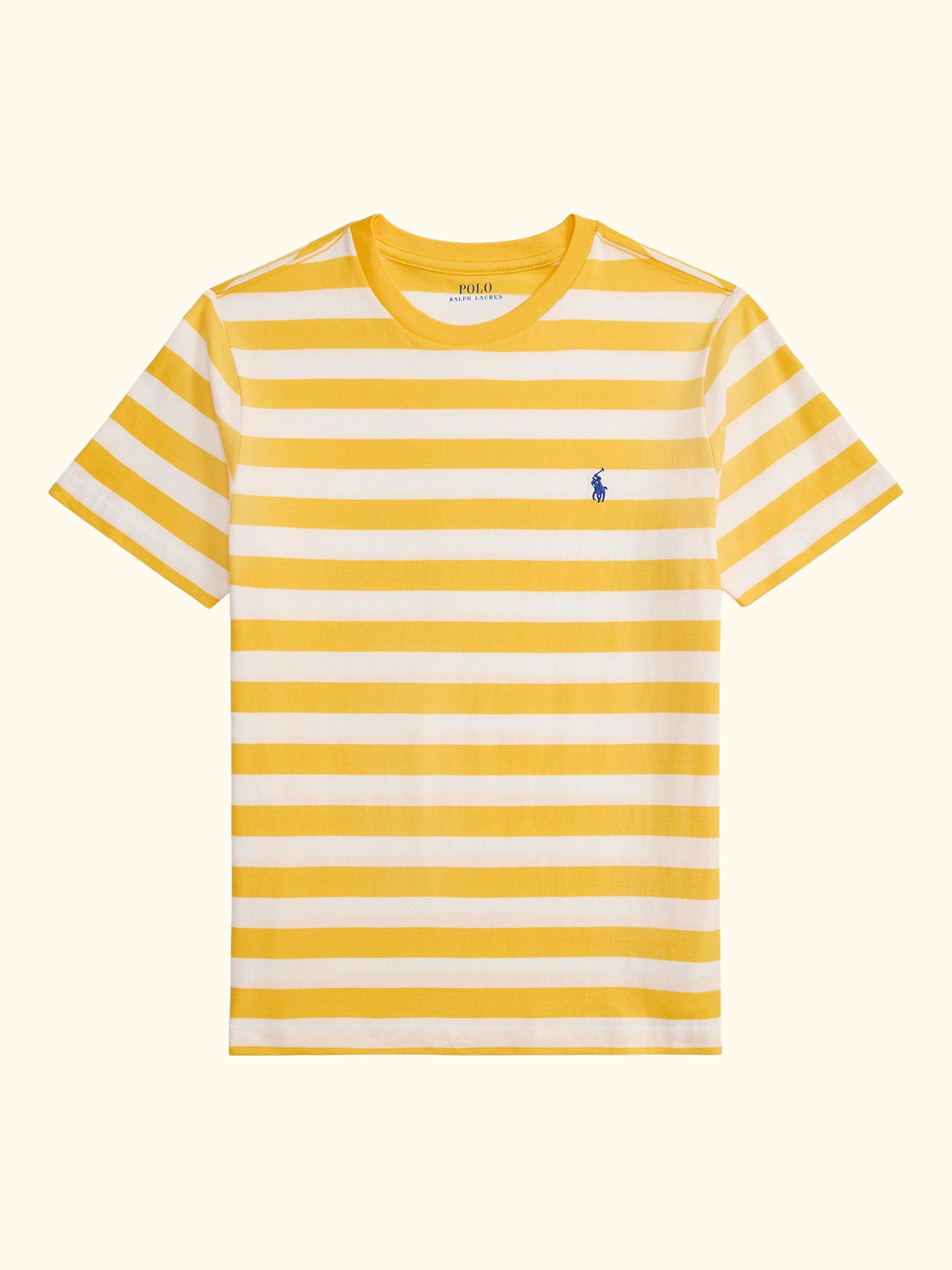 Kids' Cotton Short Sleeved Striped T-Shirt, Racing Yellow/White