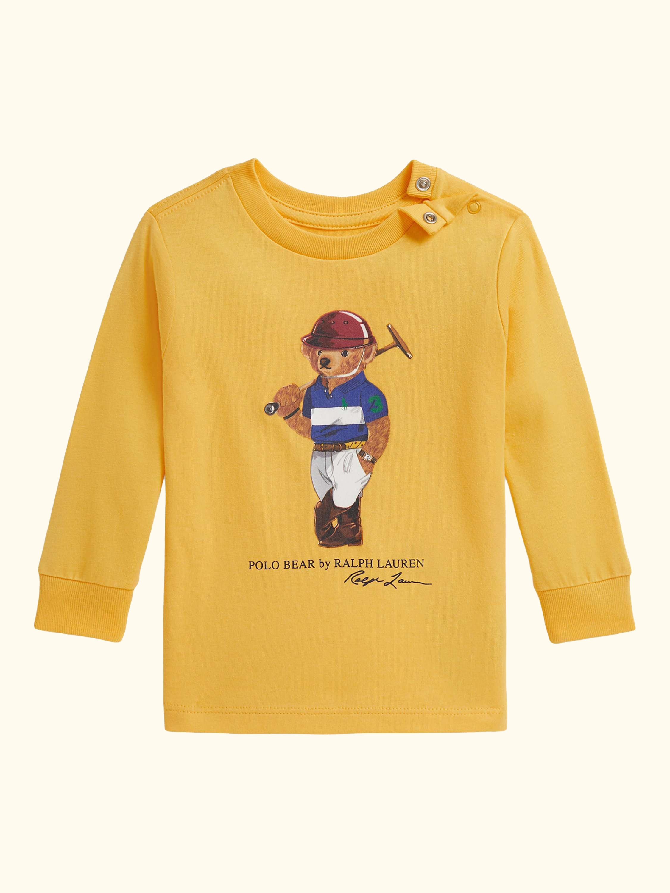 Baby Cotton Long Sleeved Polo Bear T-Shirt, Chrome Yellow
