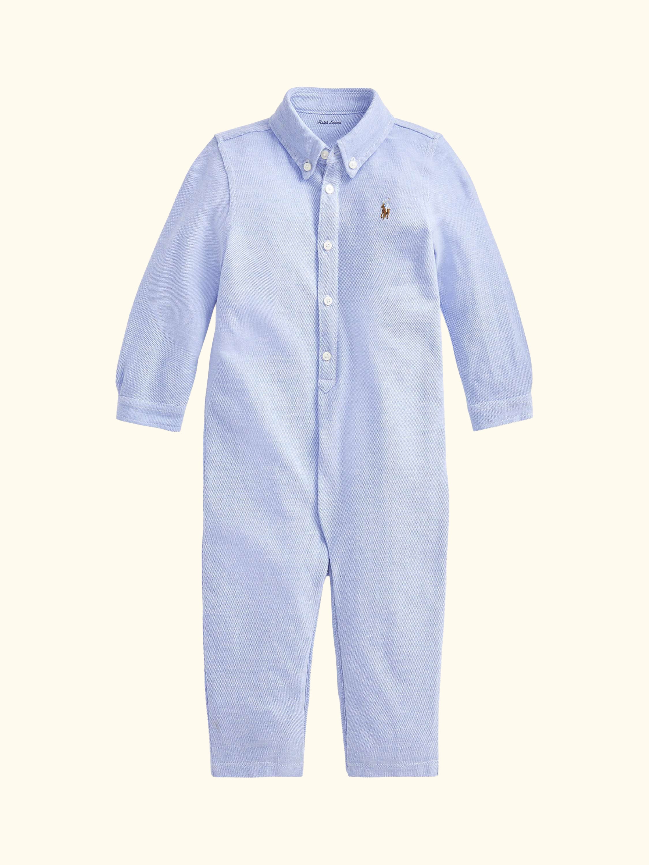 Baby Cotton Knit Oxford Coverall, Harbor Island Blue