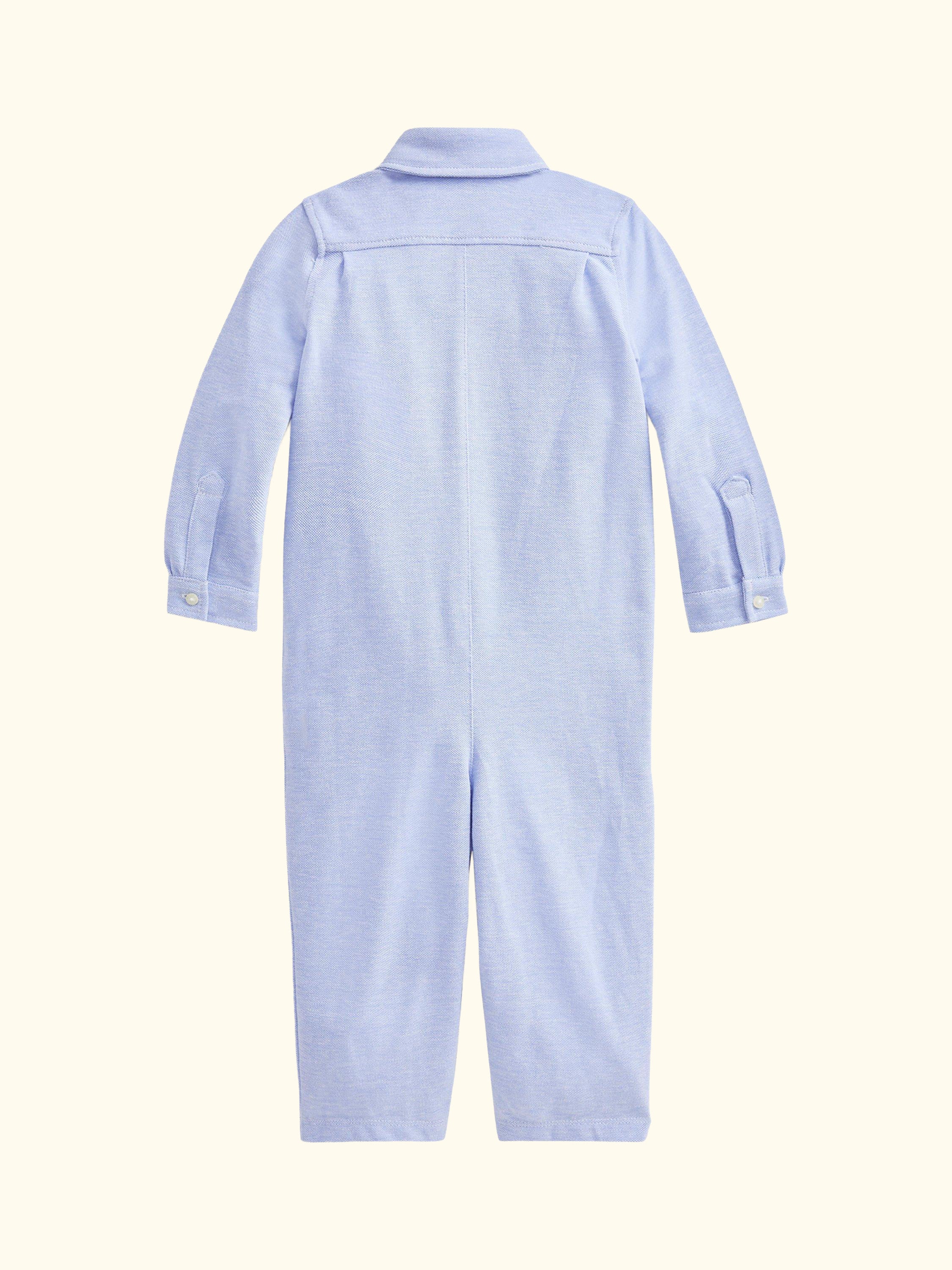 Baby Cotton Knit Oxford Coverall, Harbor Island Blue