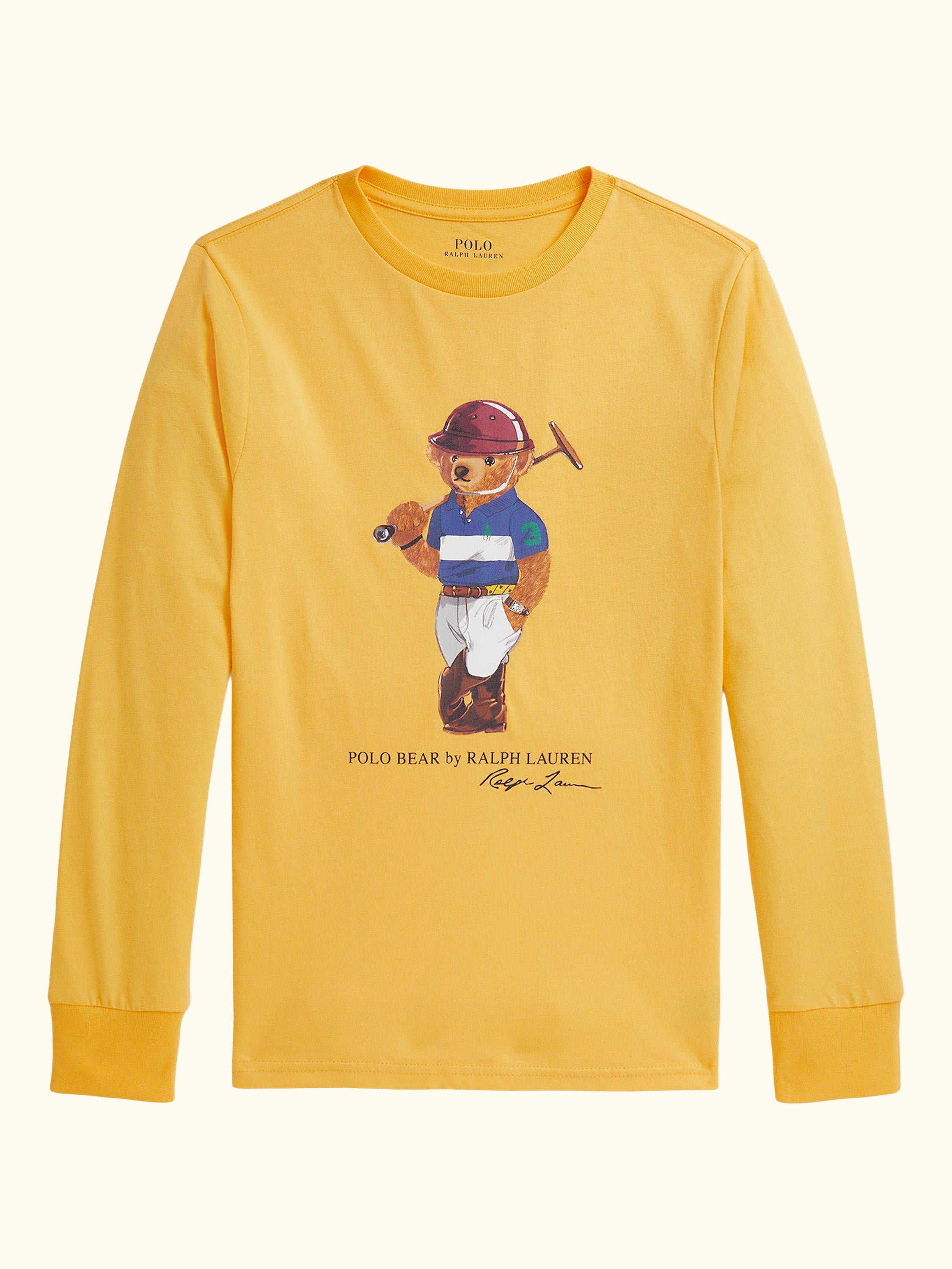 Kids' Cotton Long Sleeved Polo Bear T-Shirt, Bear Chrome Yellow