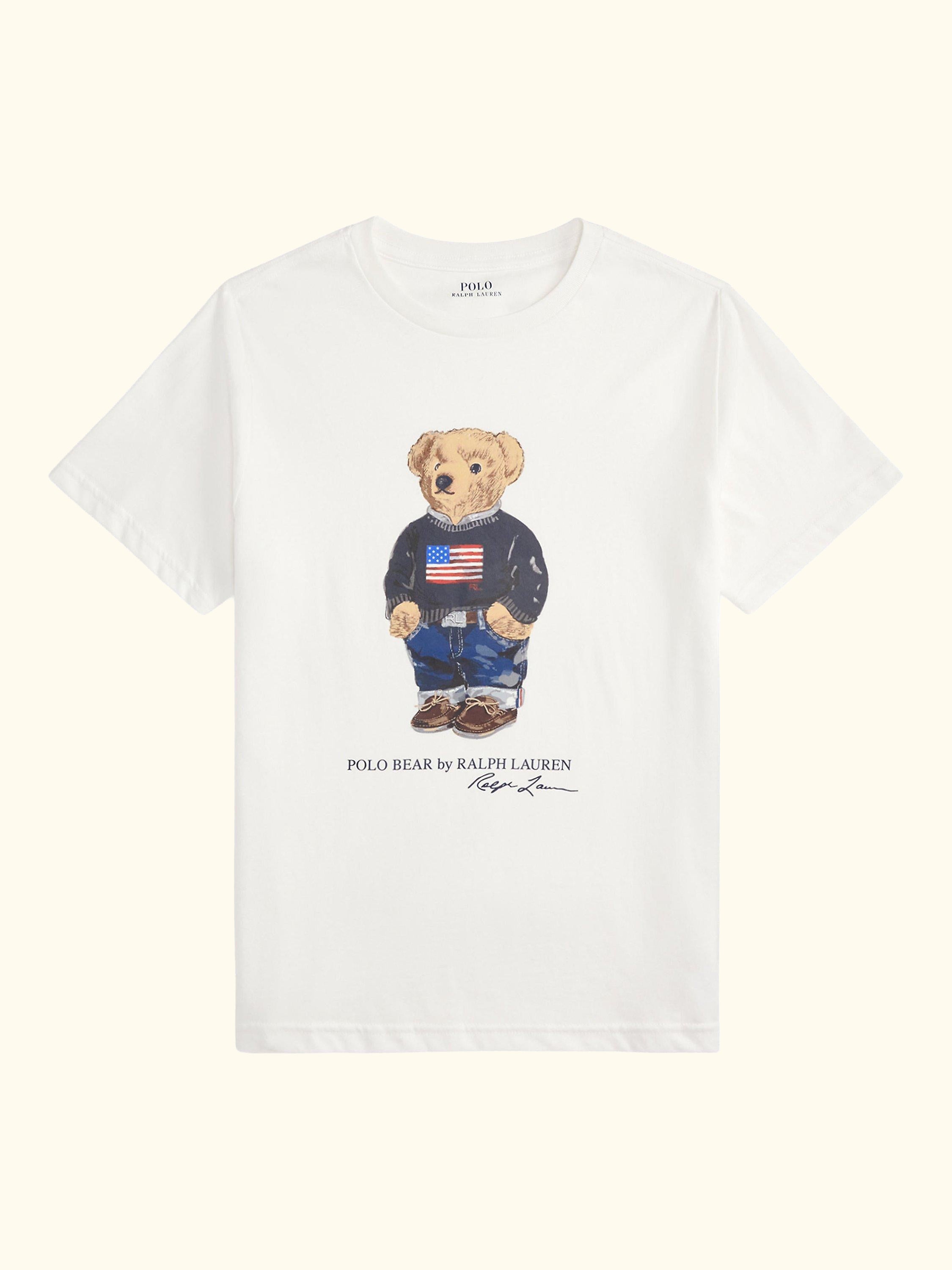 Kids' Cotton Polo T-Shirt, White Core Bear