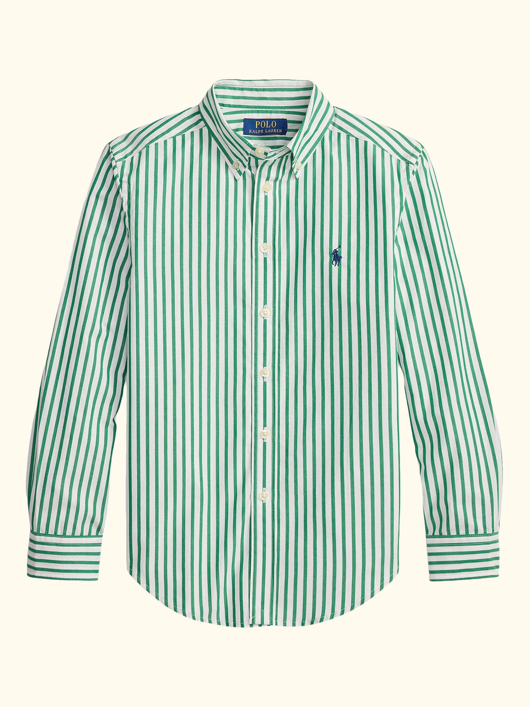 Kids' Woven Cotton Logo Shirt, Green/White