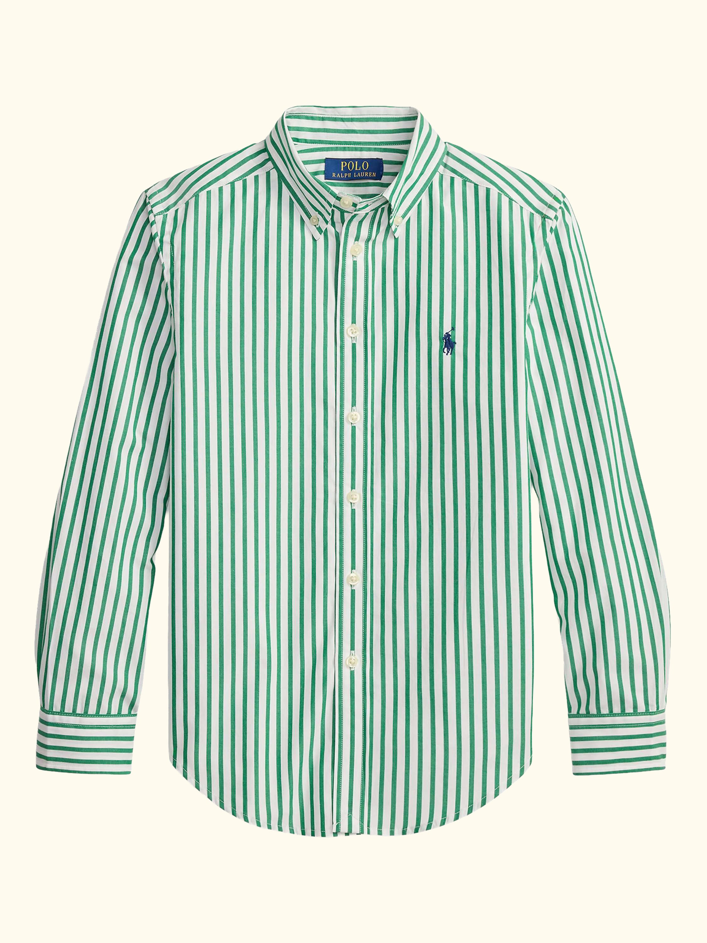 Kids' Woven Cotton Logo Shirt, Green/White