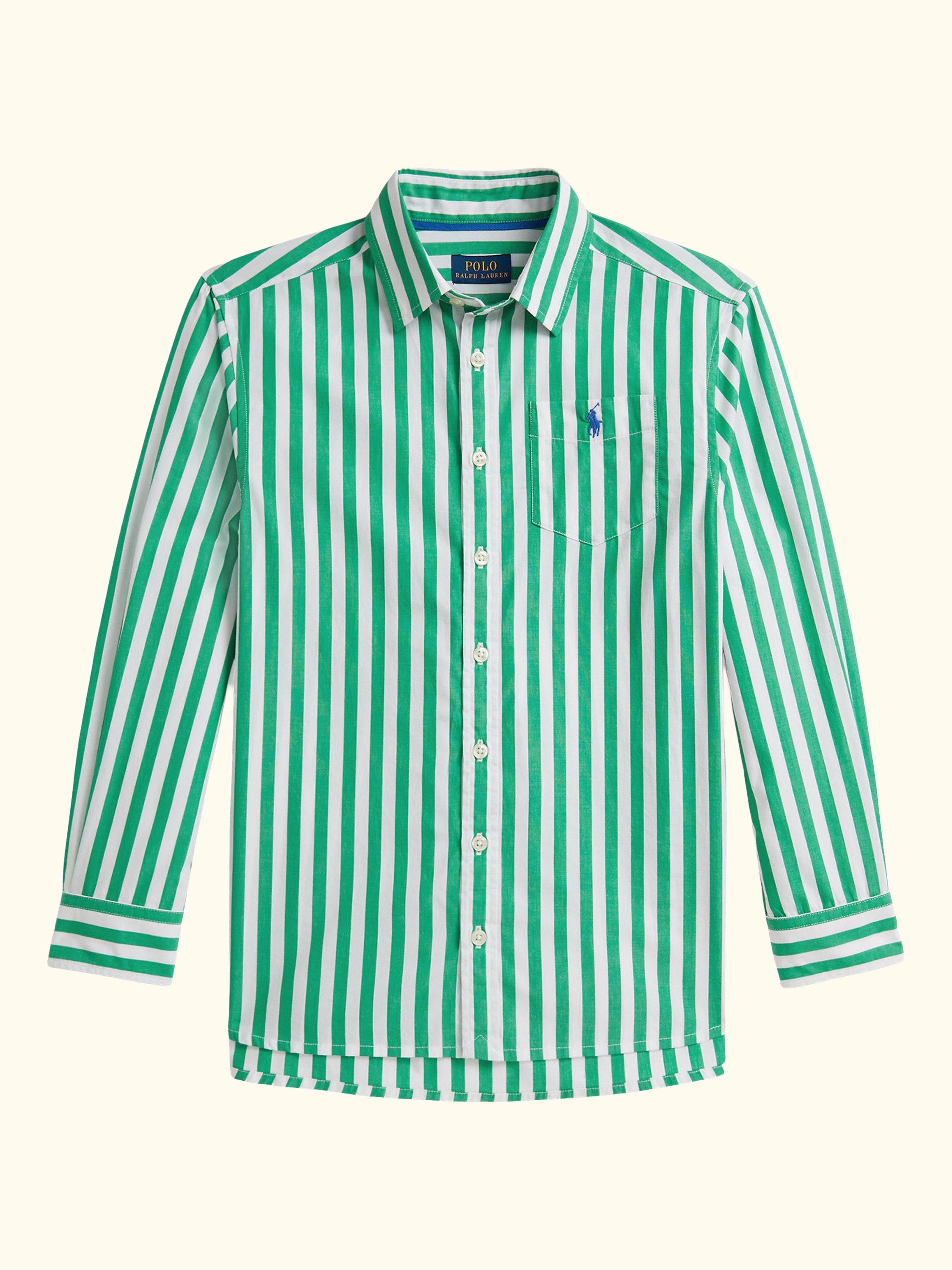 Kids' Cotton Stripe Shirt, Stem/White