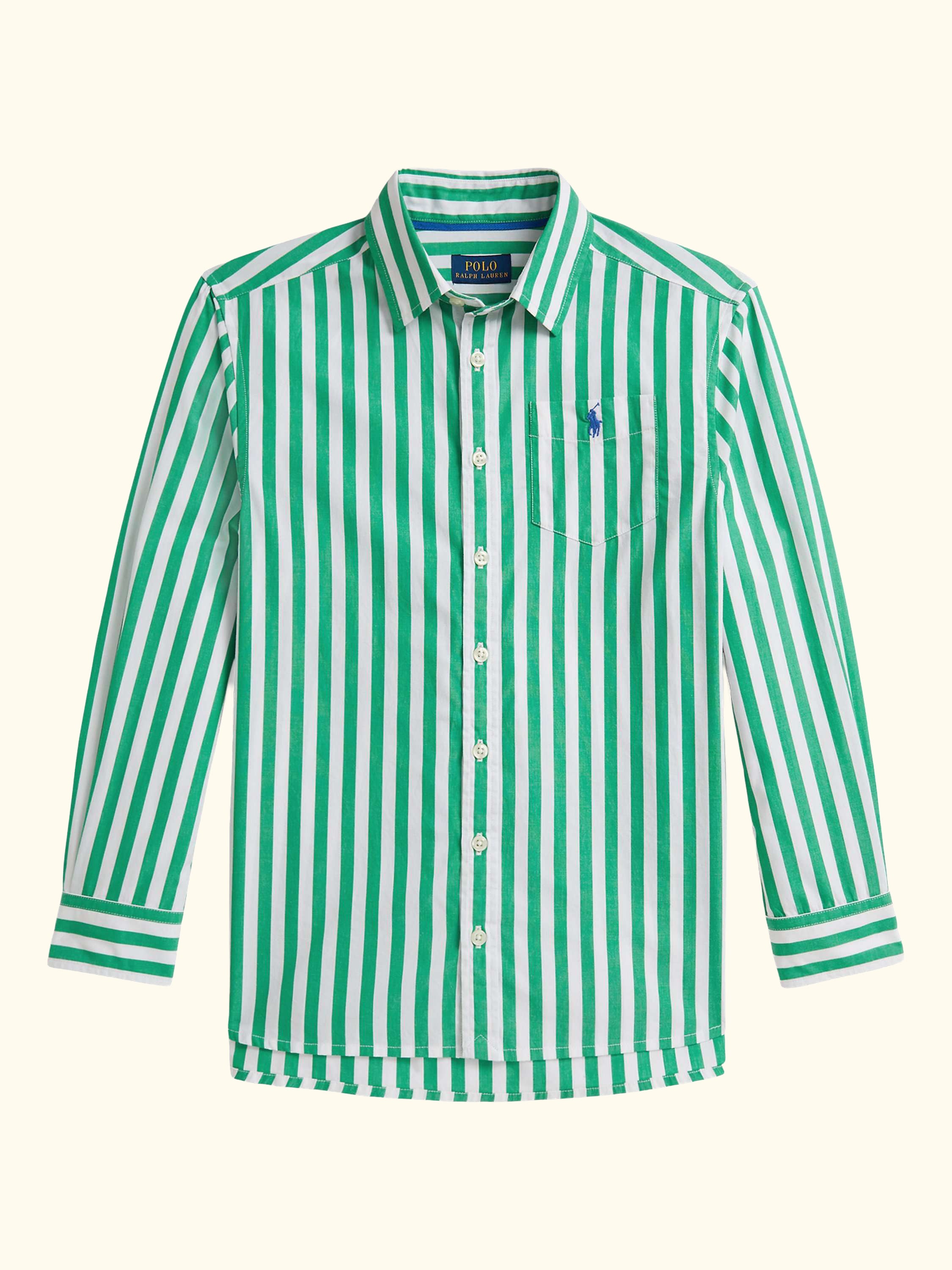 Kids' Cotton Stripe Shirt, Stem/White