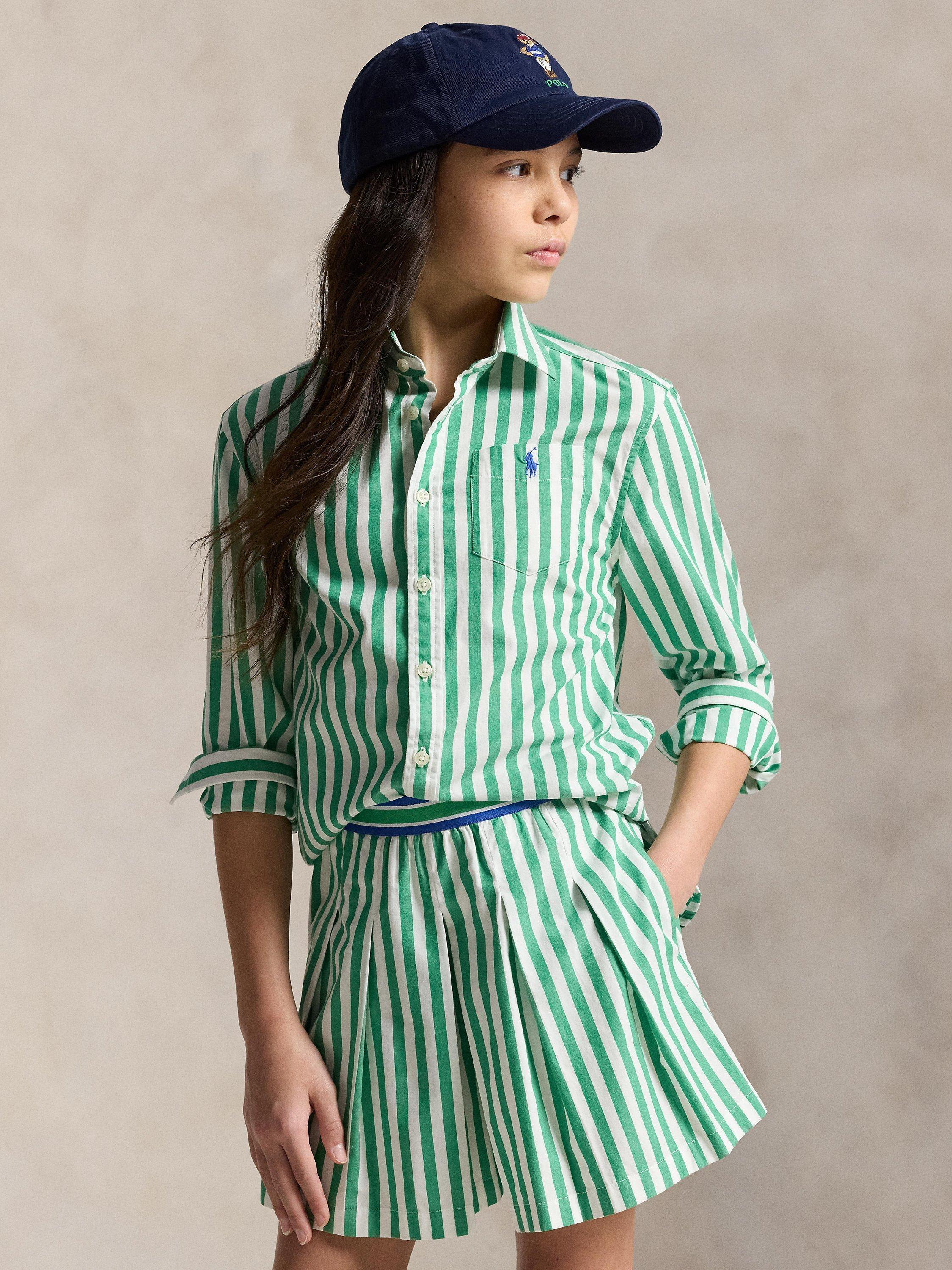 Kids' Cotton Stripe Shirt, Stem/White